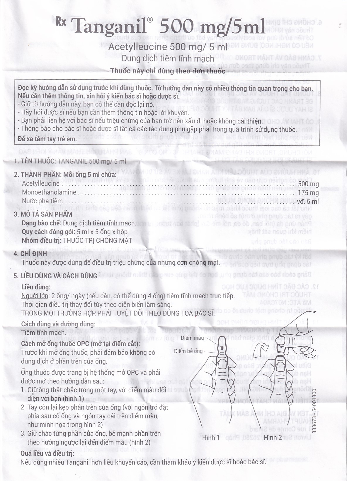 Hình ảnh Thuốc tiêm Tanganil 500mg/5ml Pierre Fabre điều trị triệu chứng các cơn chóng mặt (1 vỉ x 5 ống x 25ml)
