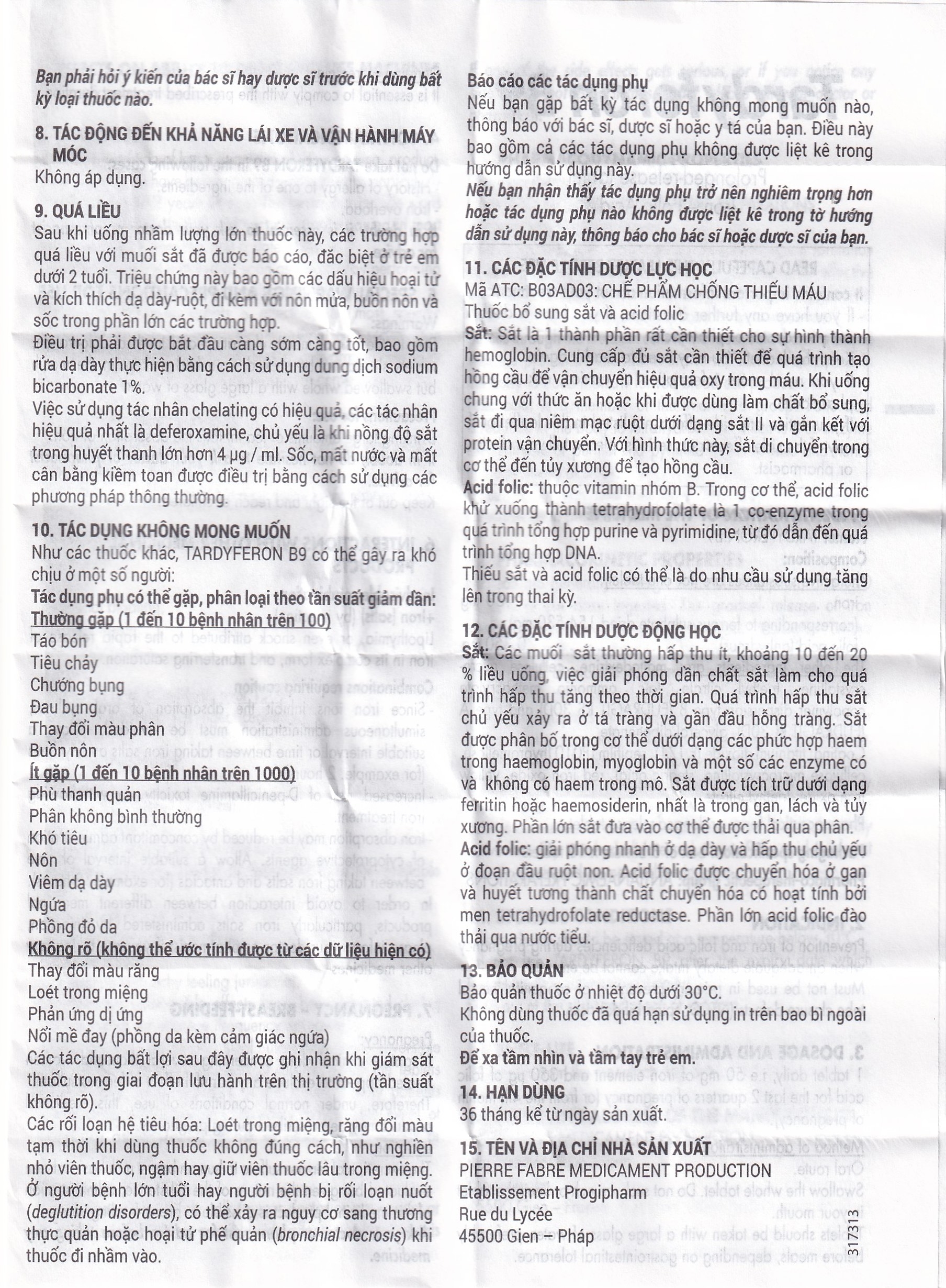 Hình ảnh Thuốc Tardyferon B9 Pierre Fabre dự phòng thiếu sắt, acid folic cho phụ nữ có thai (3 vỉ x 10 viên)