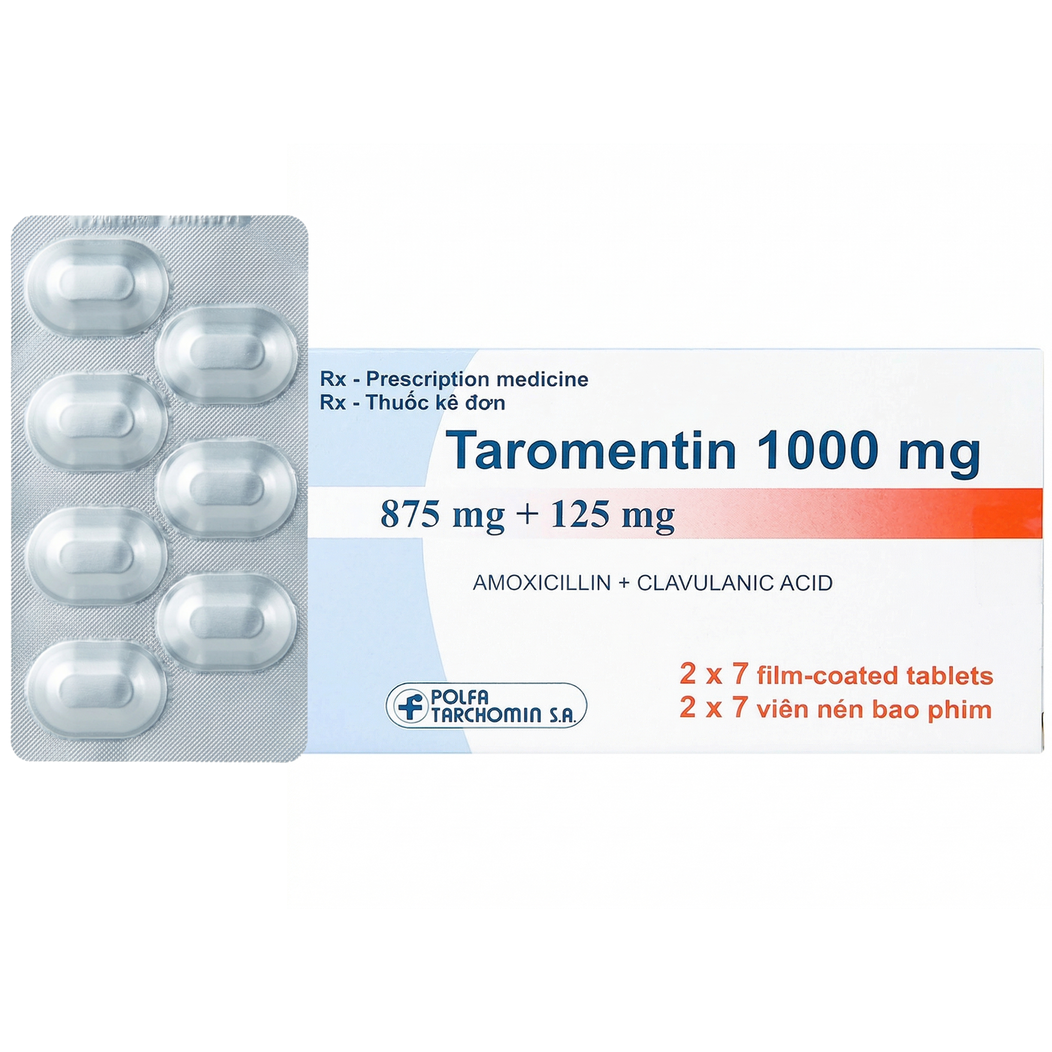 Hình ảnh Thuốc Taromentin 1000mg Polfarmex điều trị viêm xoang cạnh mũi (2 vỉ x 7 viên)