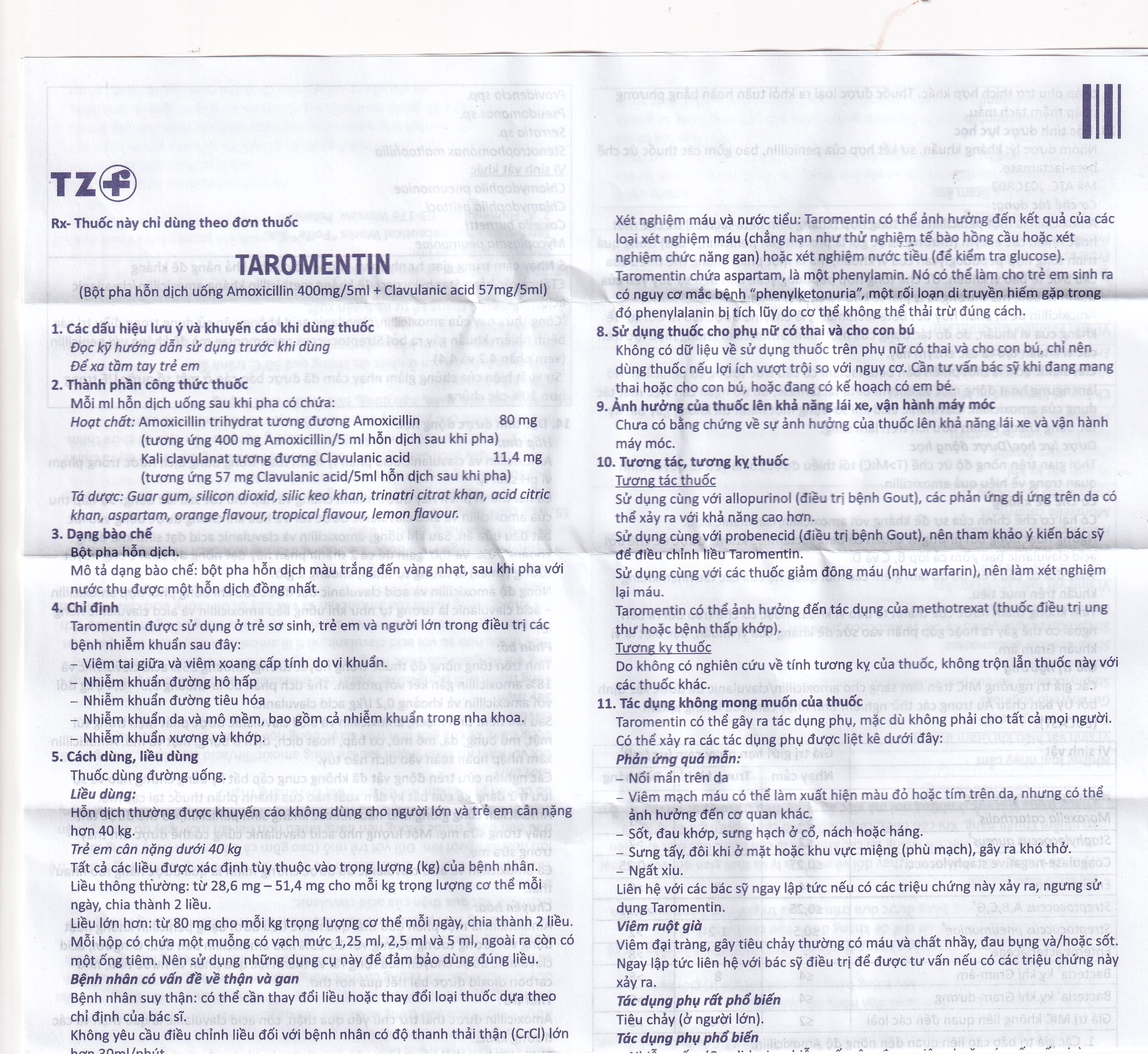 Hình ảnh Bột hỗn dịch uống Taromentin 457mg/5ml điều trị nhiễm trùng viêm xoang, tai giữa, đường hô hấp (12.6g)