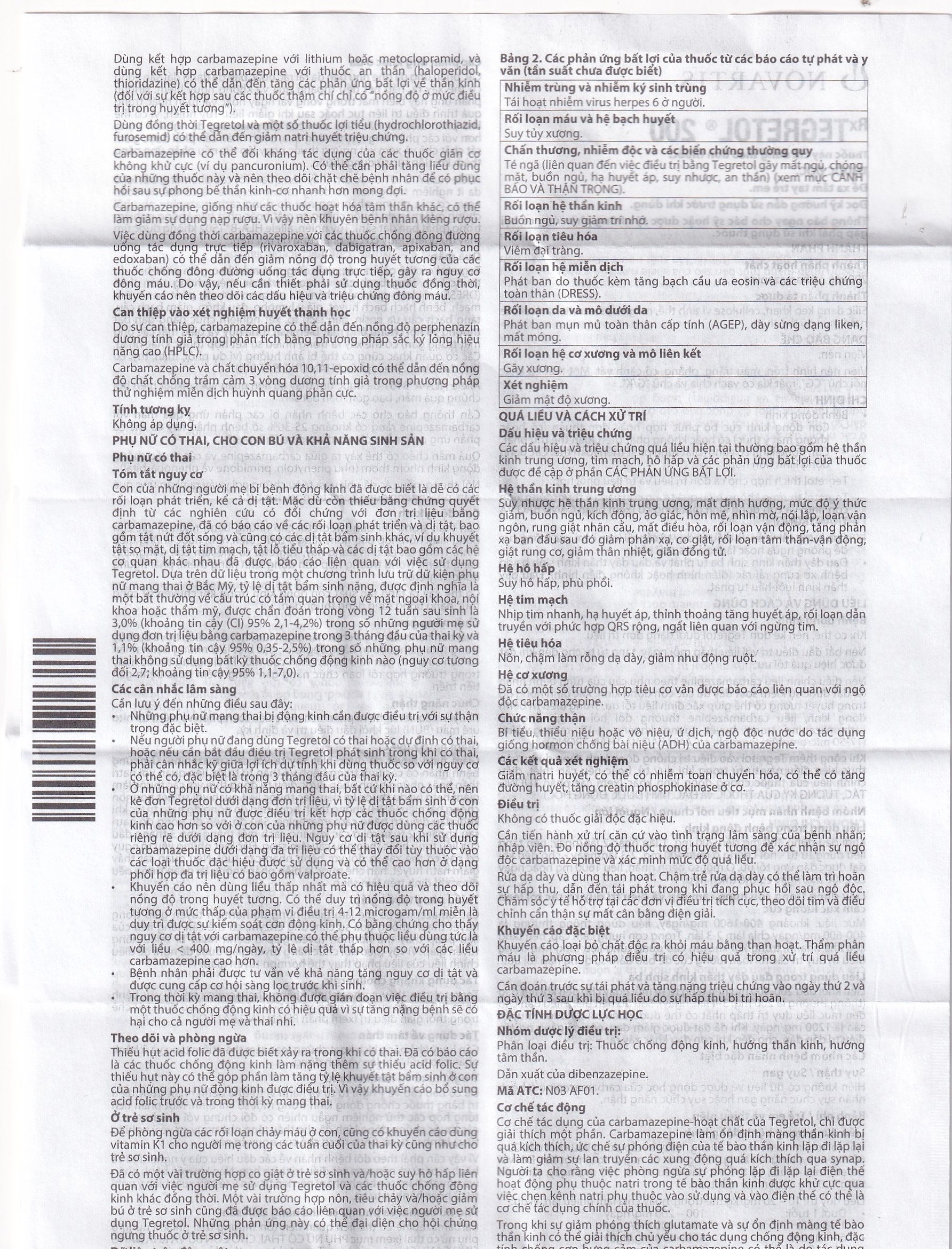 Hình ảnh Thuốc Tegretol 200 Novartis điều trị bệnh động kinh (5 vỉ x 10 viên)