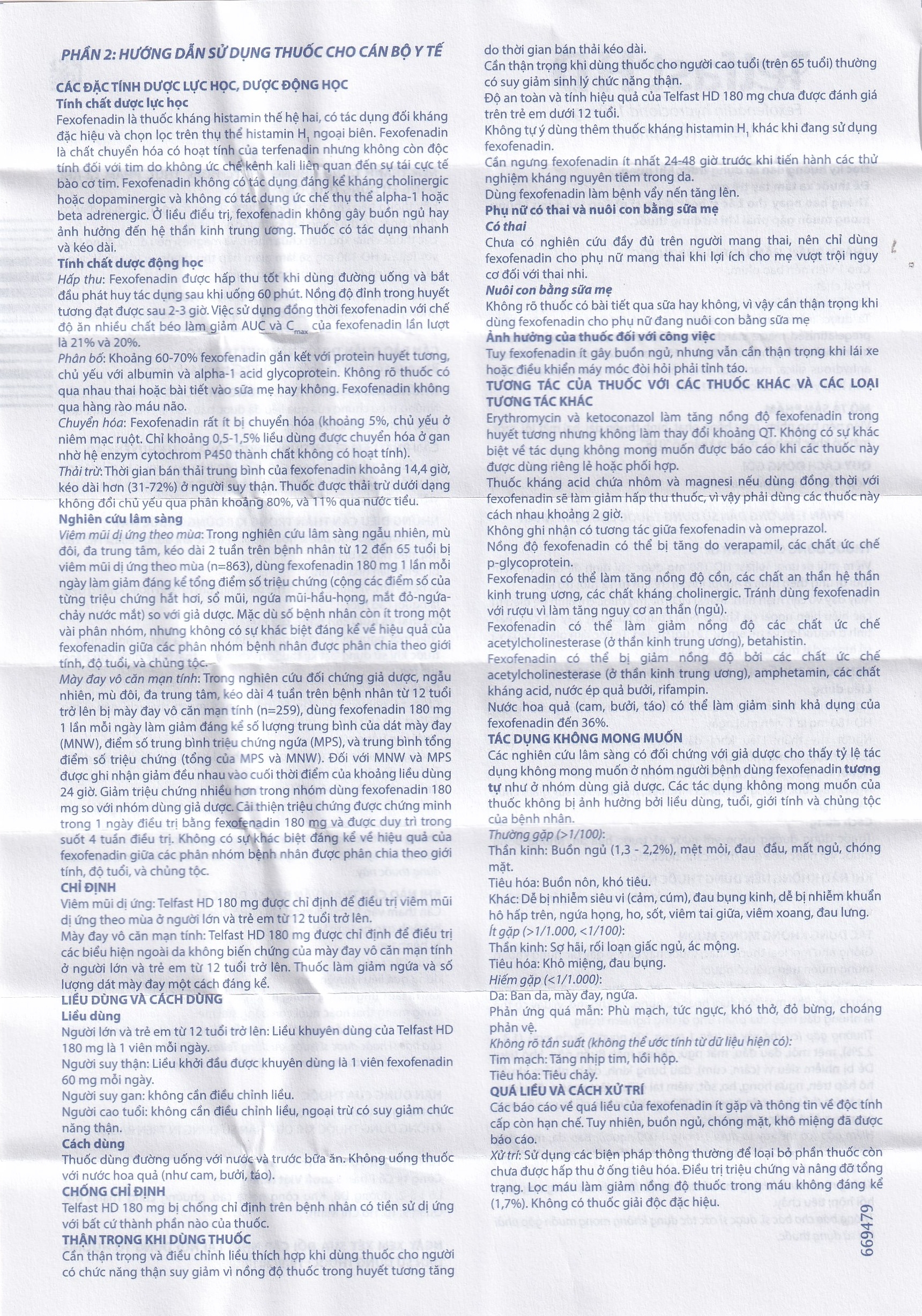 Hình ảnh Thuốc Telfast HD 180mg Sanofi điều trị viêm mũi dị ứng, mày đay (1 vỉ x 10 viên)