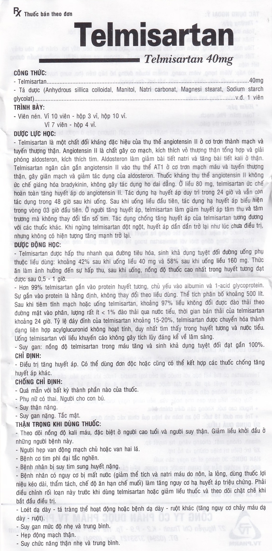 Hình ảnh Thuốc Telmisartan 40 TV.Pharm điều trị tăng huyết áp (3 vỉ x 10 viên)