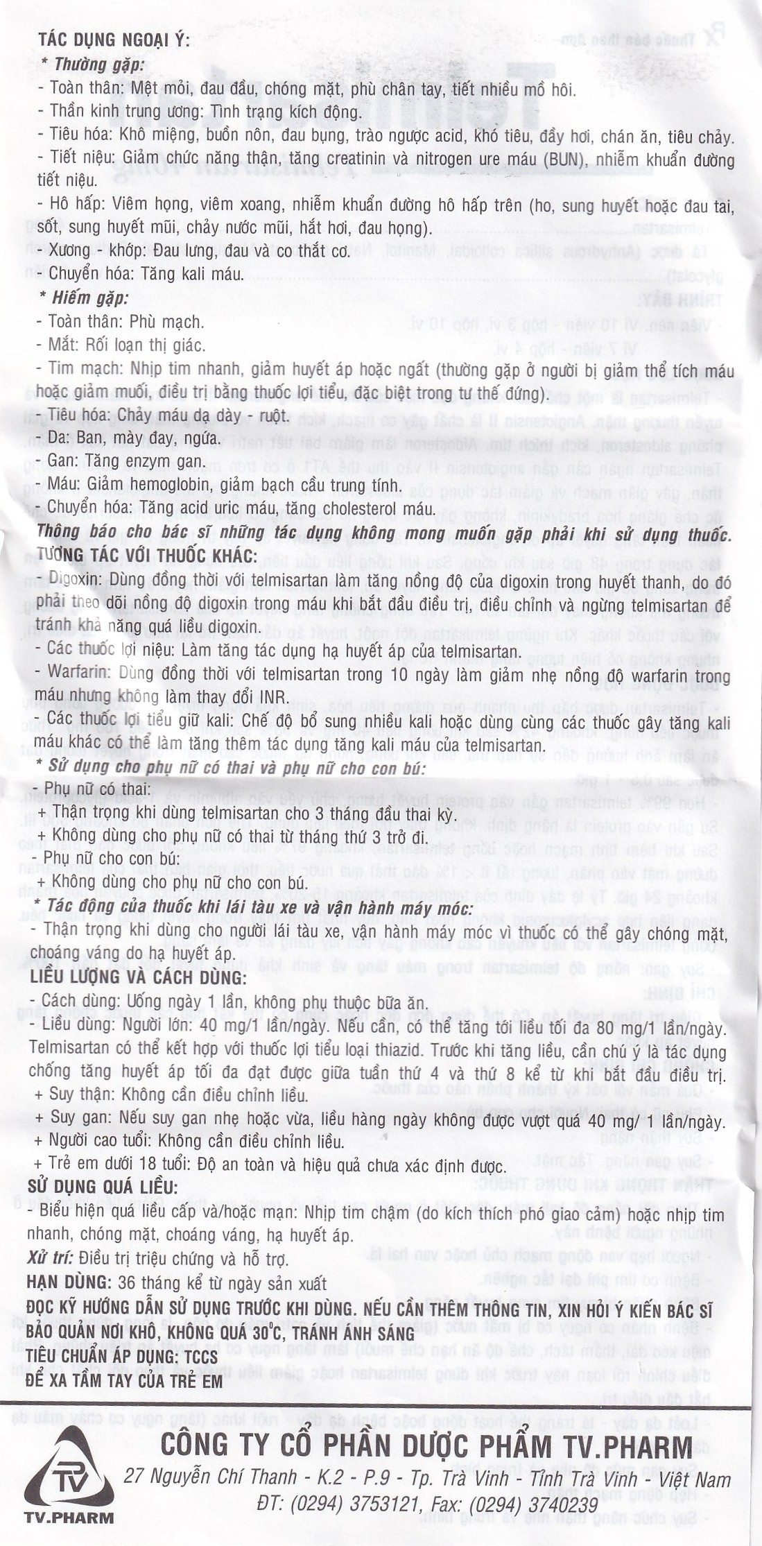 Hình ảnh Thuốc Telmisartan 40 TV.Pharm điều trị tăng huyết áp (3 vỉ x 10 viên)
