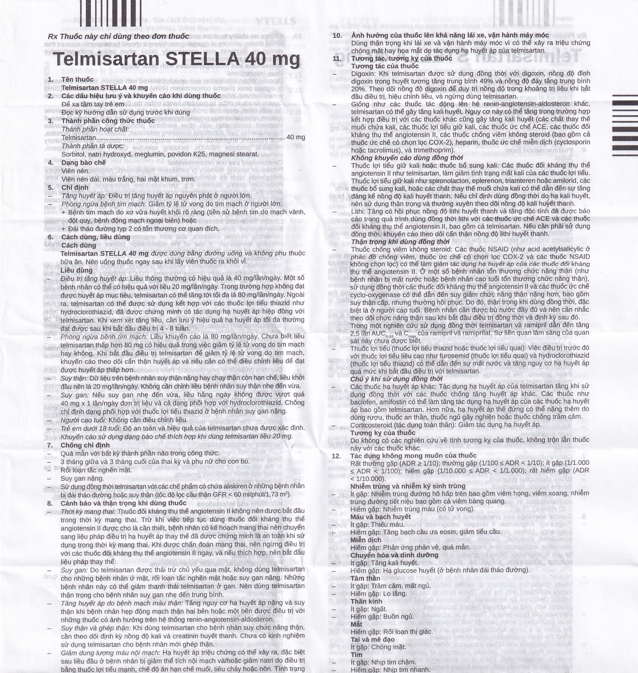 Hình ảnh Thuốc Telmisartan Stella 40mg điều trị tăng huyết áp, phòng ngừa tim mạch (3 vỉ x 10 viên)