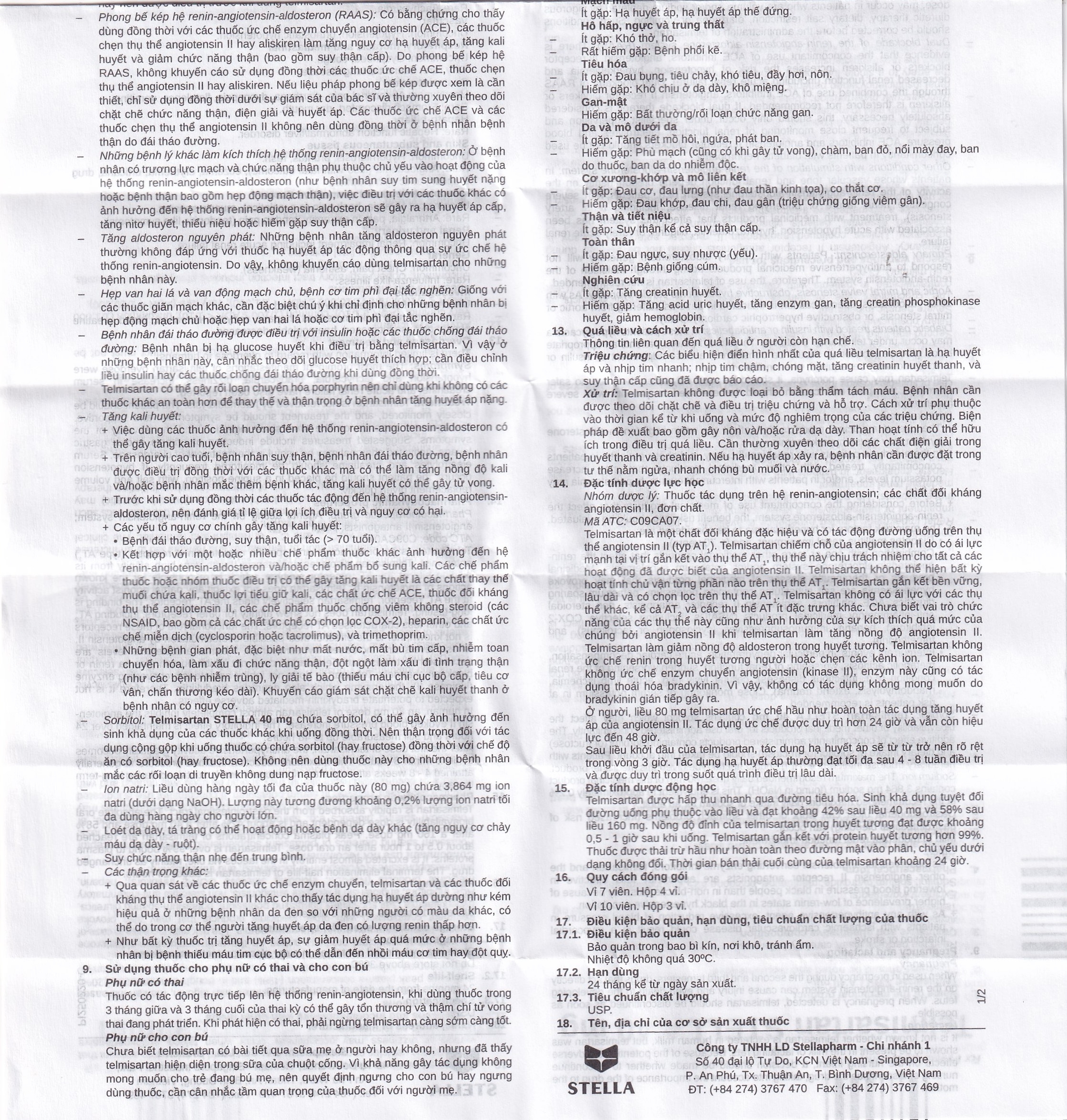 Hình ảnh Thuốc Telmisartan Stella 40mg điều trị tăng huyết áp, phòng ngừa tim mạch (3 vỉ x 10 viên)