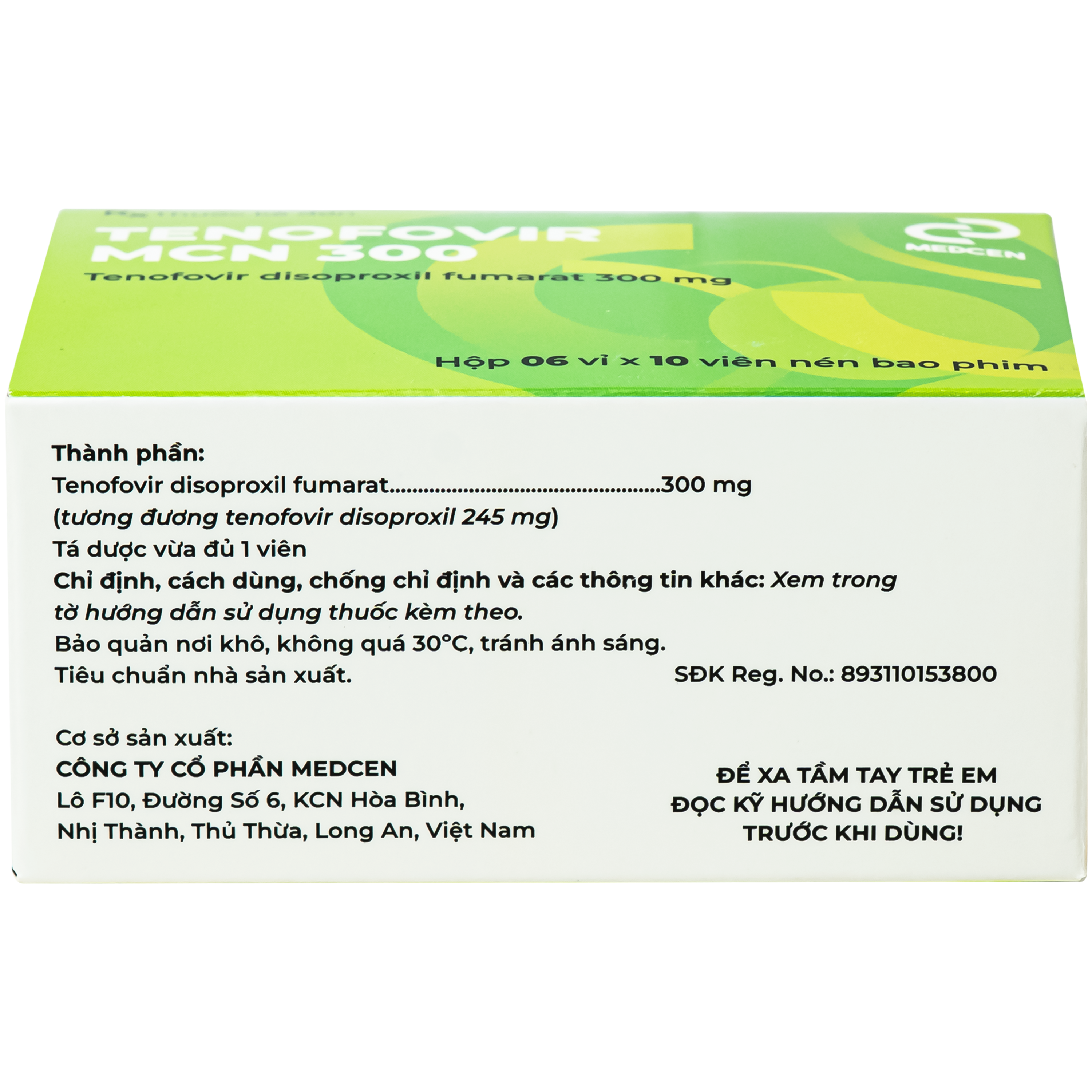 Hình ảnh Thuốc Tenofovir MCN 300mg Medcen điều trị nhiễm HIV-1 ở người lớn (6 vỉ x 10 viên)