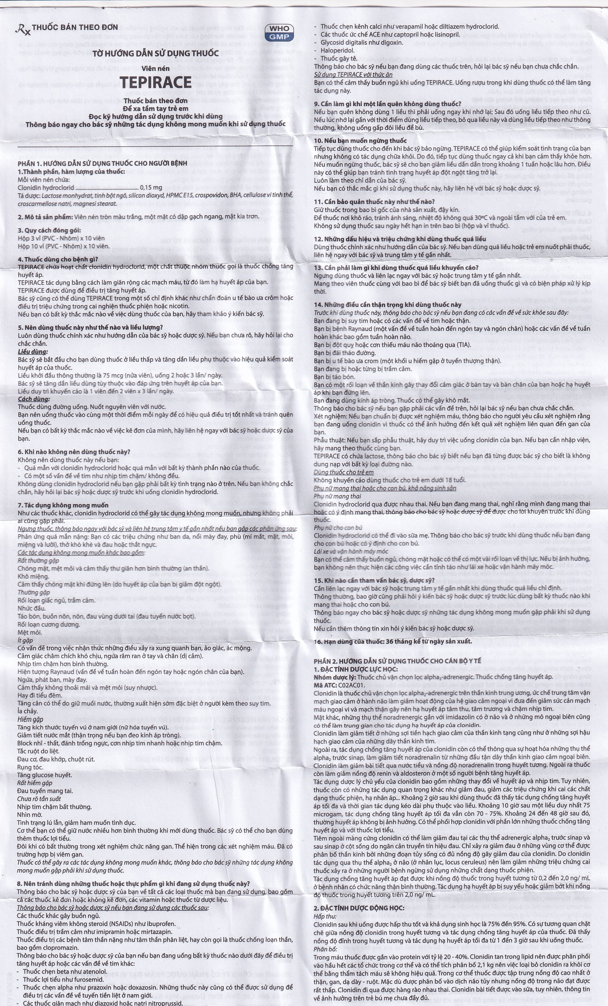 Hình ảnh Thuốc Tepirace Davipharm điều trị tăng huyết áp (3 vỉ x 10 viên)