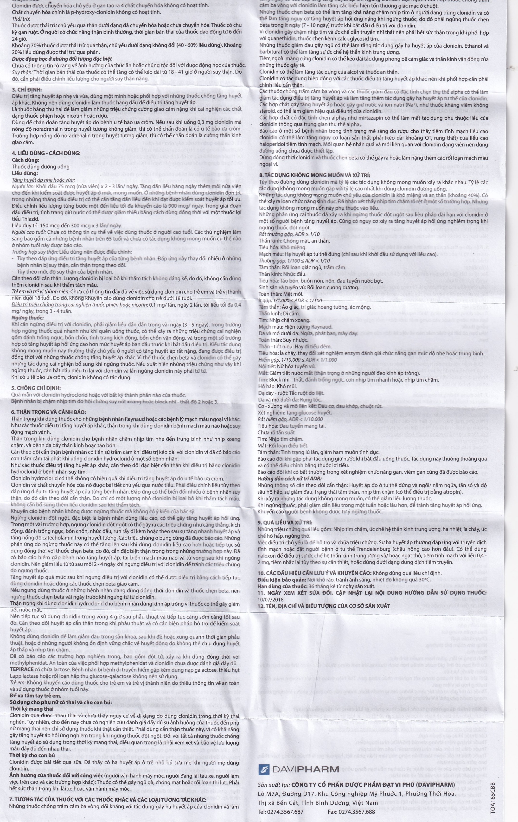 Hình ảnh Thuốc Tepirace Davipharm điều trị tăng huyết áp (3 vỉ x 10 viên)