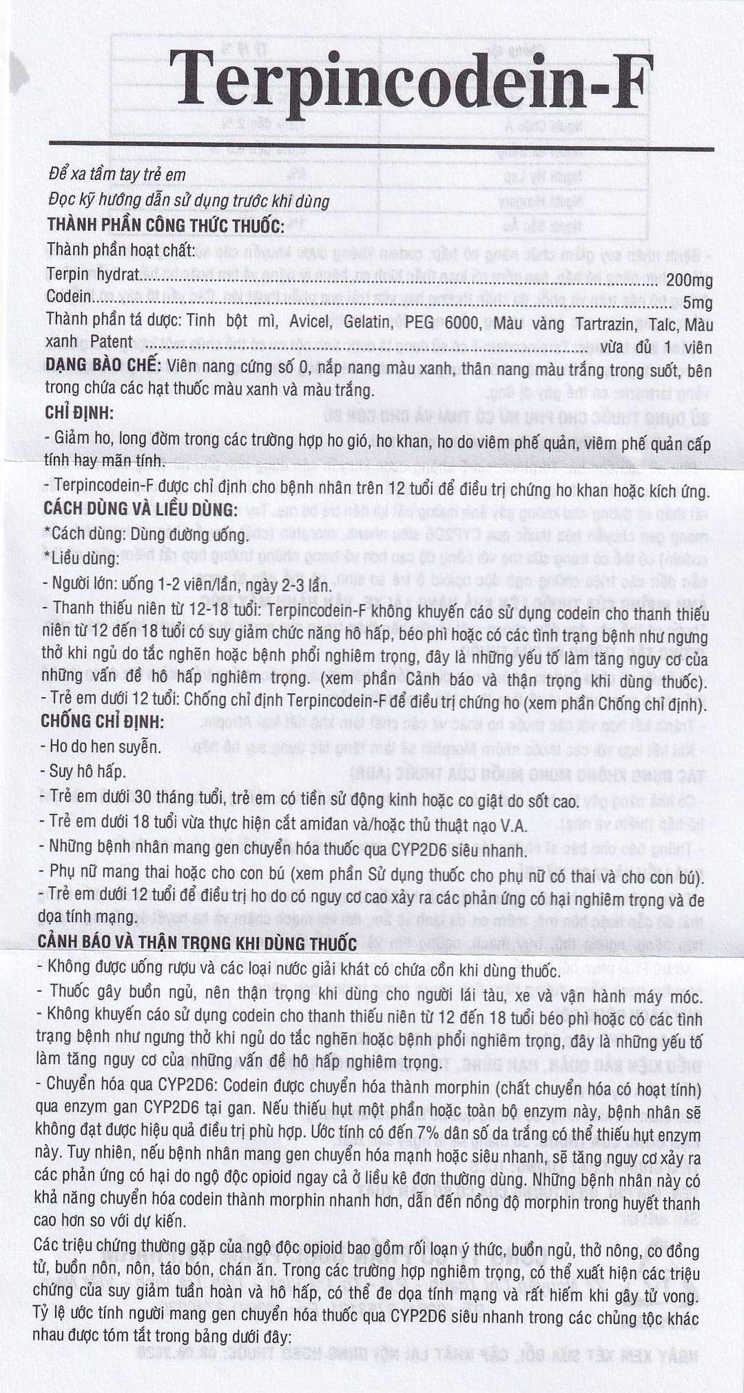 Hình ảnh Thuốc Terpincodein-F giảm ho, long đờm (10 vỉ x 10 viên)