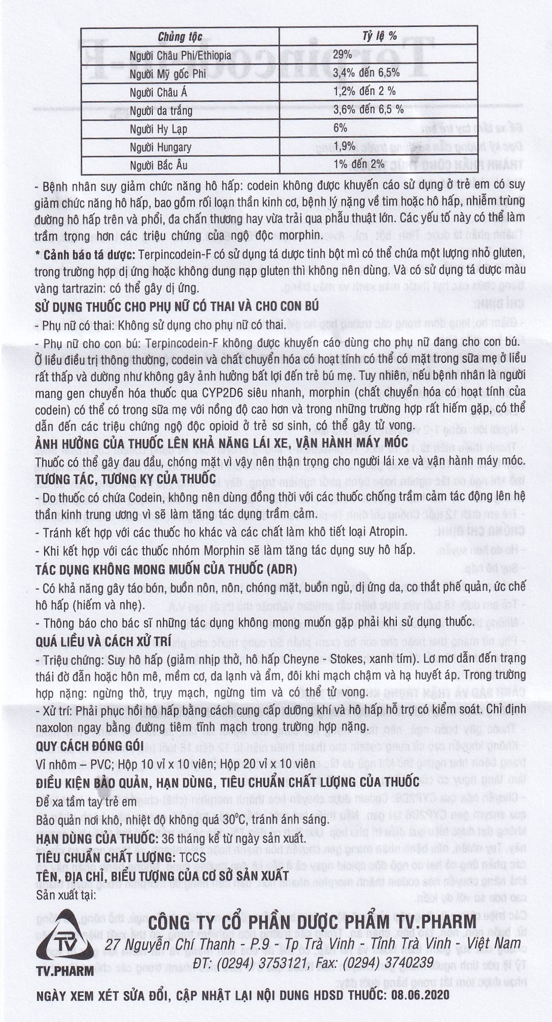 Hình ảnh Thuốc Terpincodein-F giảm ho, long đờm (10 vỉ x 10 viên)