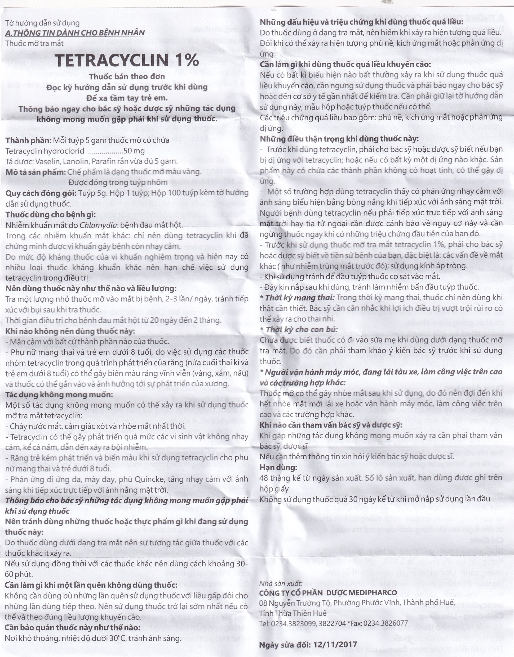 Hình ảnh Thuốc mỡ tra mắt Tetracyclin 1% Medipharco điều trị đau mắt hột (5g)
