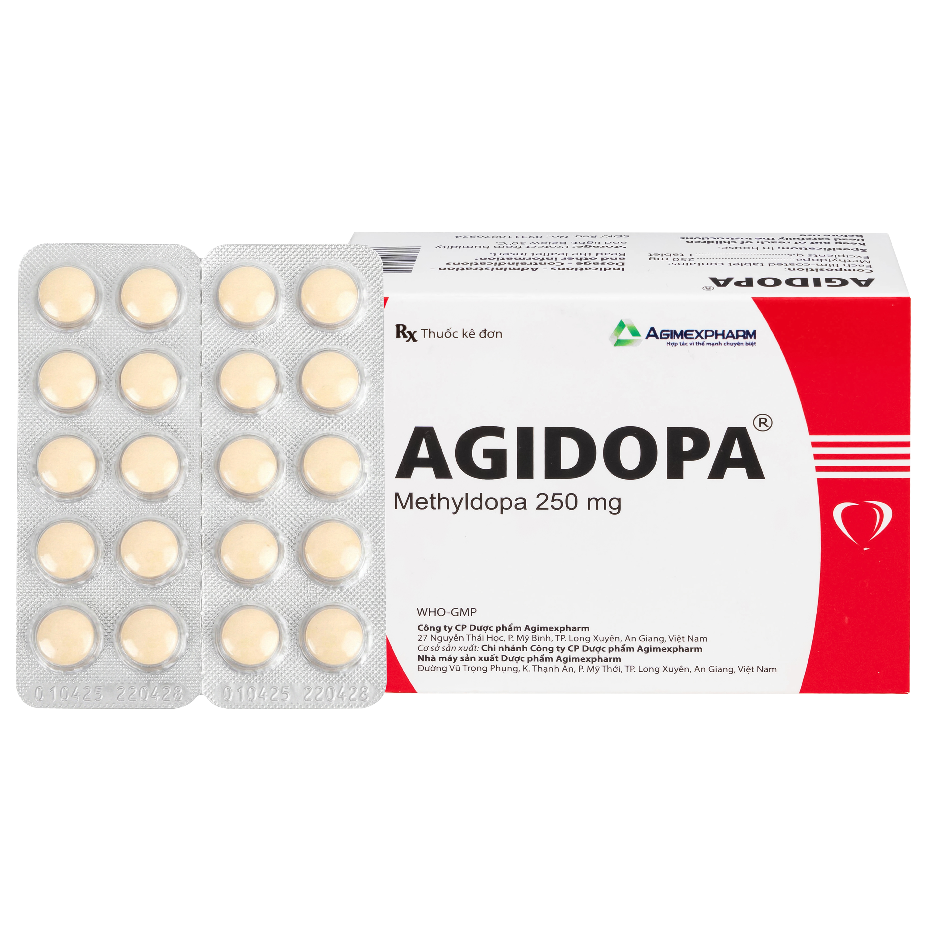 Hình ảnh Thuốc Agidopa 250mg Agimexpharm điều trị tăng huyết áp (10 vỉ x 10 viên)
