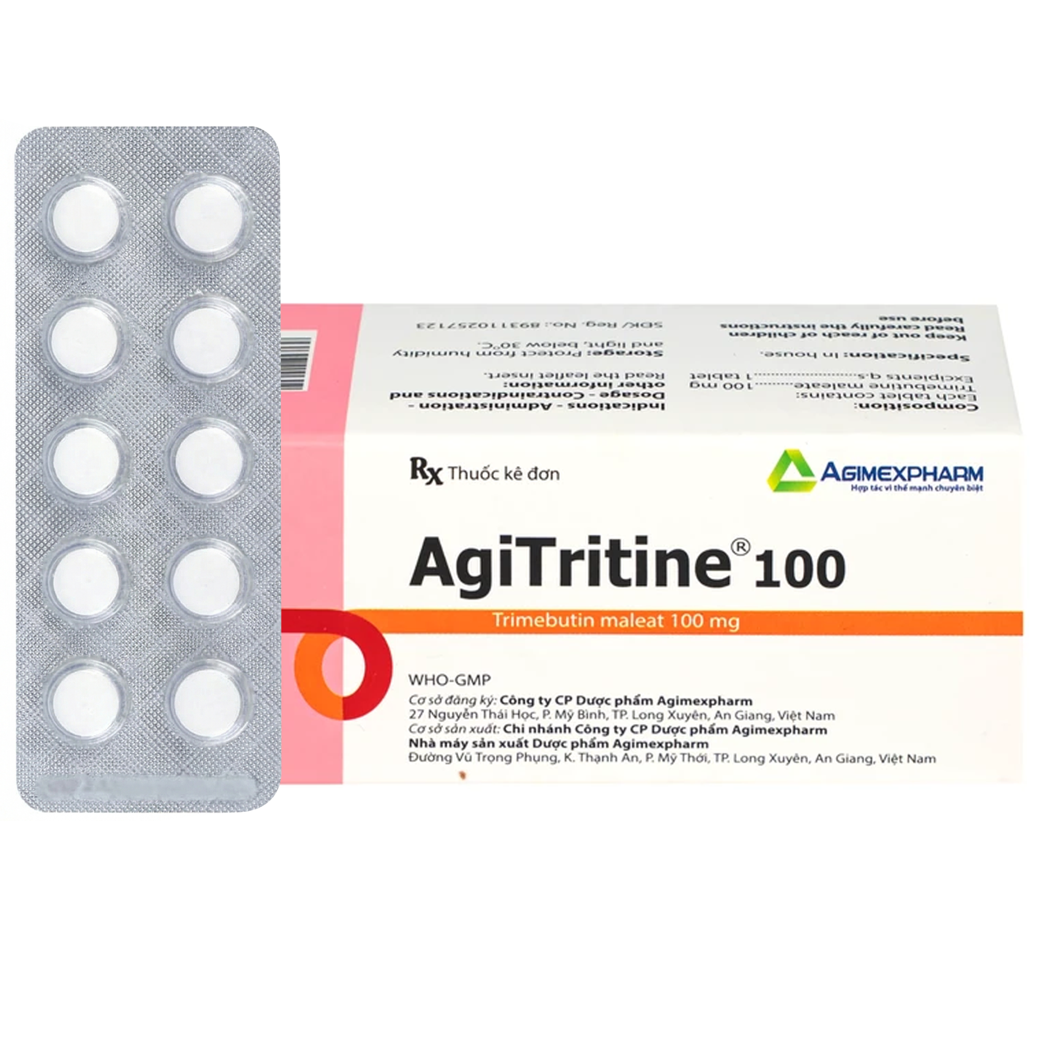 Hình ảnh Thuốc Agitritine 100mg Agimexpharm điều trị triệu chứng rối loạn ống tiêu hóa, đường mật, ruột kích thích (6 vỉ x 10 viên)