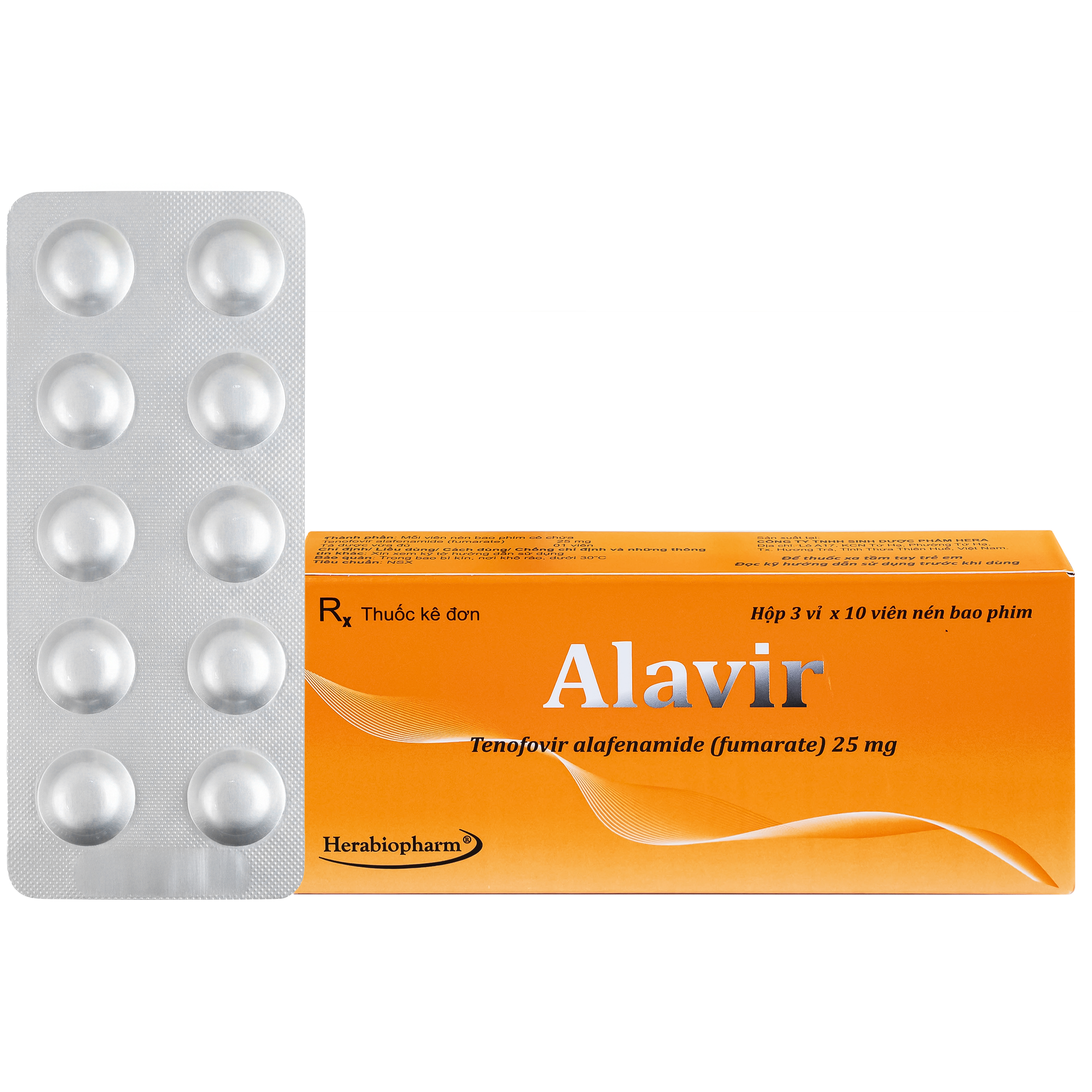 Hình ảnh Thuốc Alavir Tenofovir alafenamide (Fumarate) 25mg Herabiopharm điều trị bệnh viêm gan B mạn tính (30 vỉ x 10 viên)
