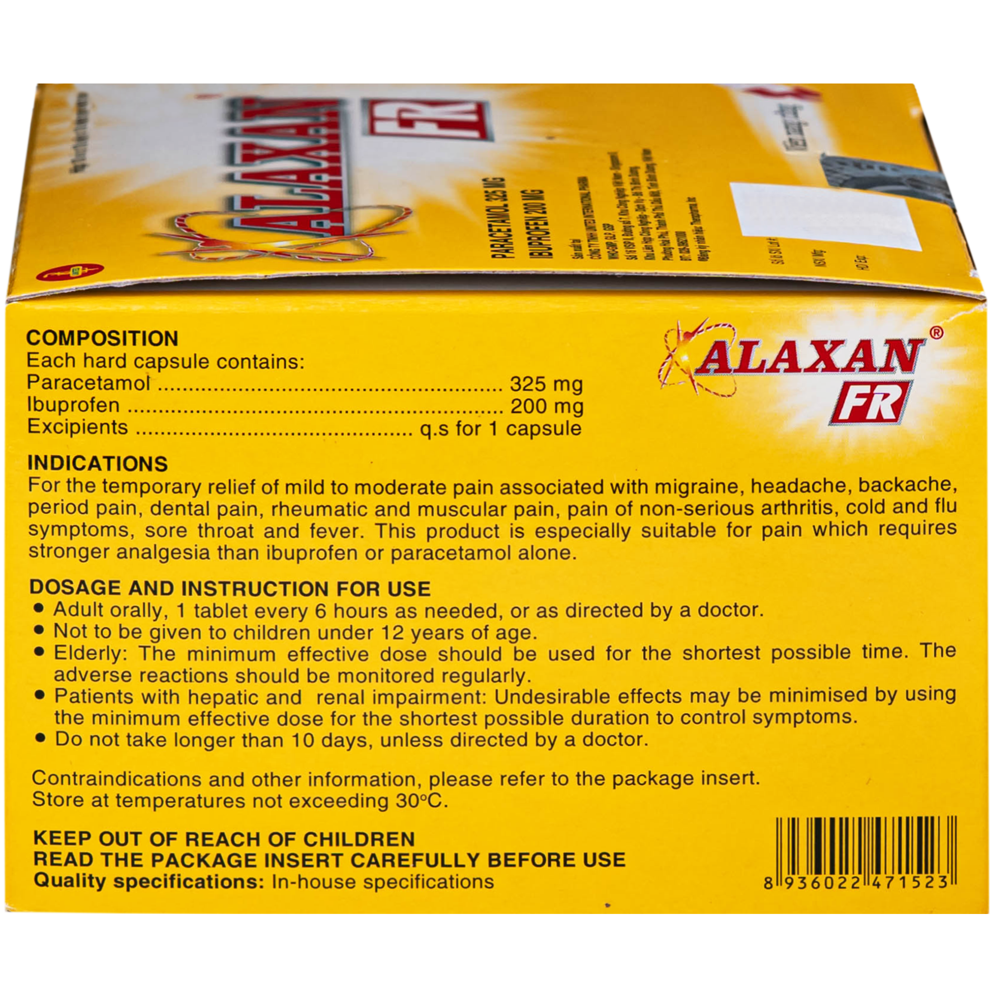 Hình ảnh Thuốc Alaxan FR United giảm đau nhanh các cơn đau đầu, đau cơ xương khớp, đau răng và hạ sốt (10 vỉ x 10 viên)