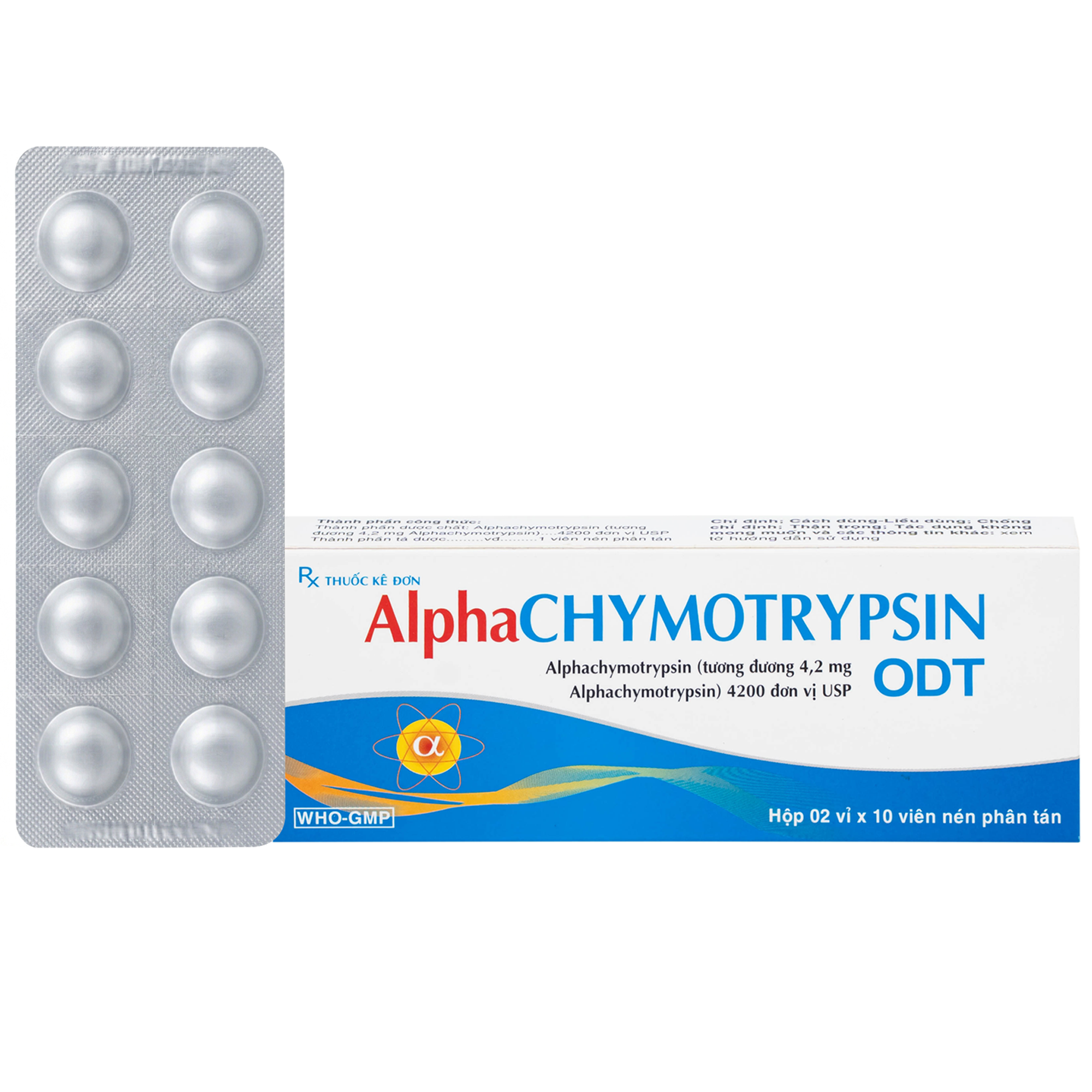 Hình ảnh Thuốc Alphachymotrypsin ODT Khánh Hòa điều trị phù nề sau chấn thương, phẫu thuật, bỏng (2 vỉ x 10 viên)