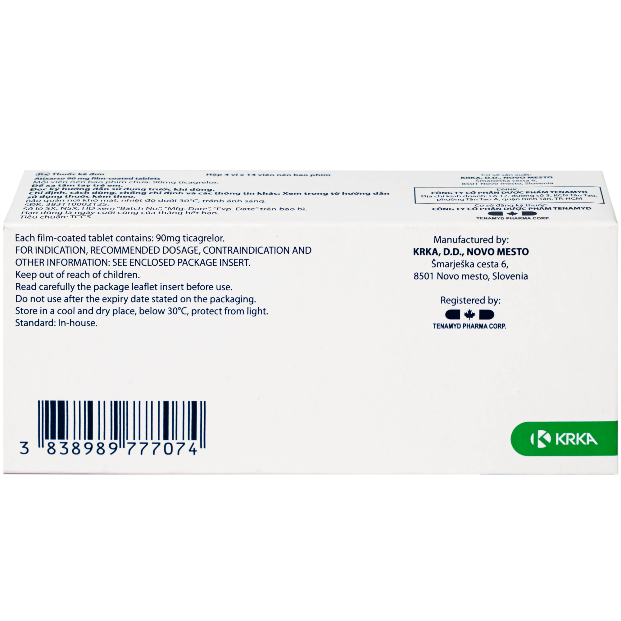 Hình ảnh Thuốc Atixarso 90mg Krka giảm nguy cơ bị lên cơn đau tim , đột quỵ (4 vỉ x 14 viên)