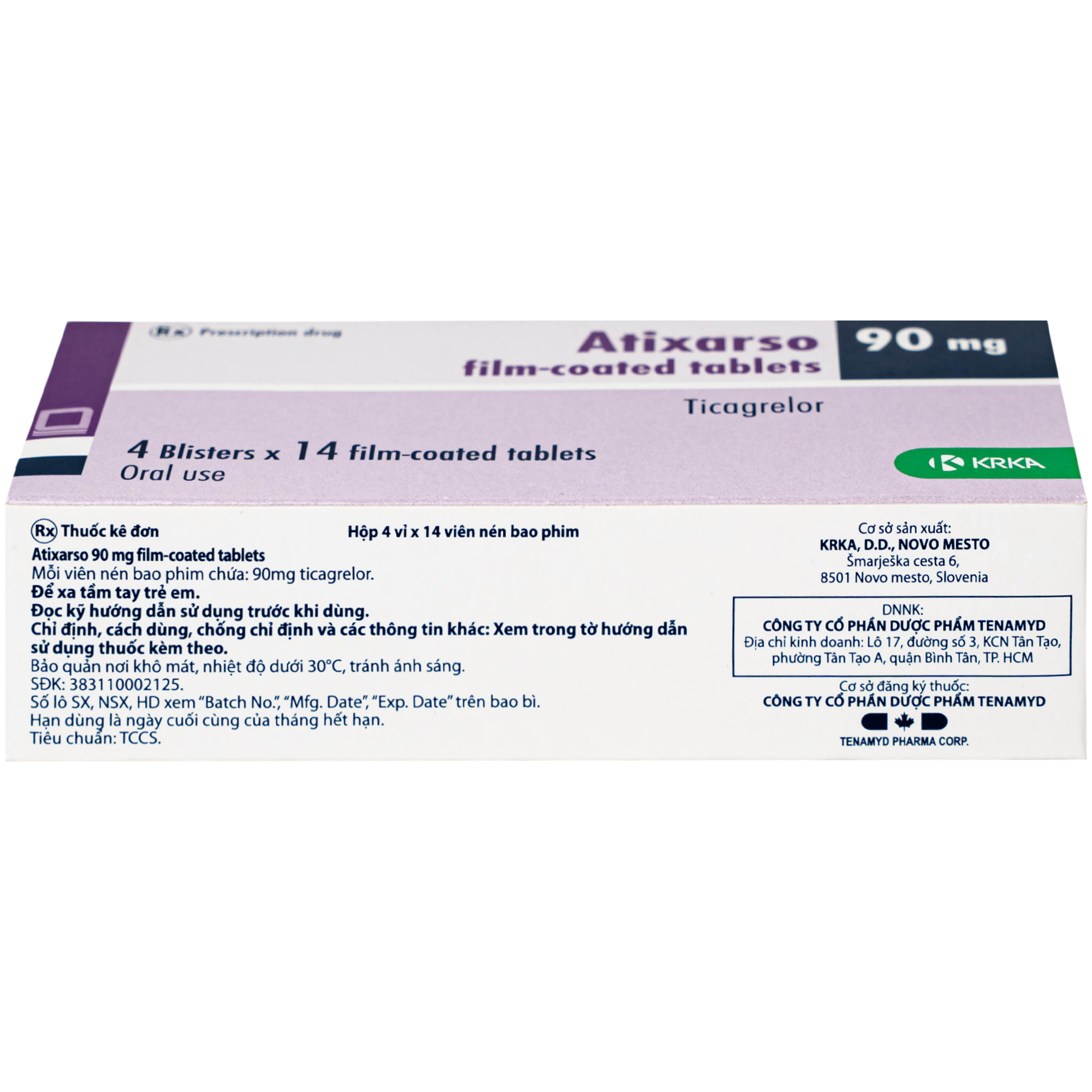 Hình ảnh Thuốc Atixarso 90mg Krka giảm nguy cơ bị lên cơn đau tim , đột quỵ (4 vỉ x 14 viên)