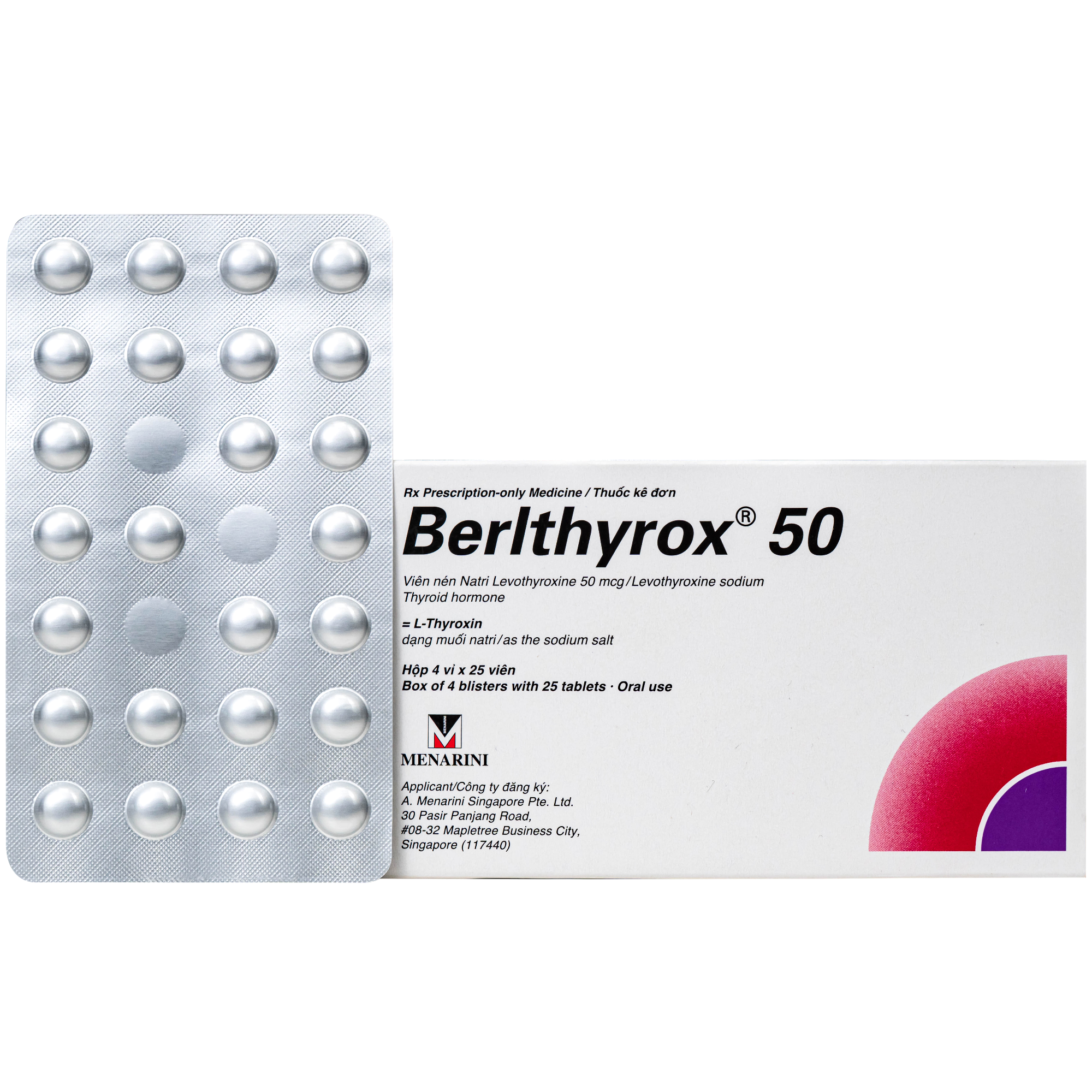 Hình ảnh Thuốc Berlthyrox 50mcg menarini điều trị bướu giáp, suy giáp, ung thư giáp (4 vỉ x 25 viên)