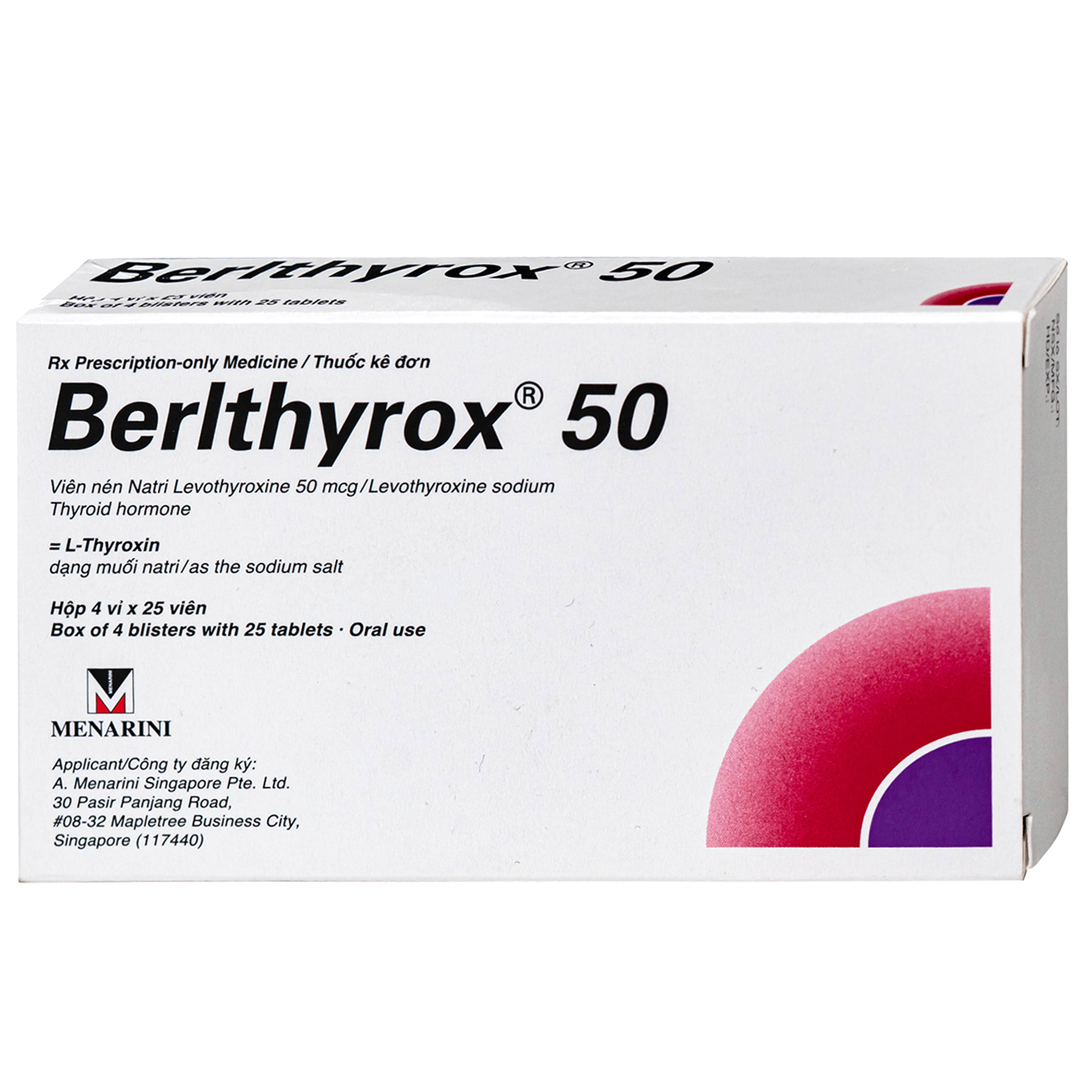 Hình ảnh Thuốc Berlthyrox 50mcg menarini điều trị bướu giáp, suy giáp, ung thư giáp (4 vỉ x 25 viên)