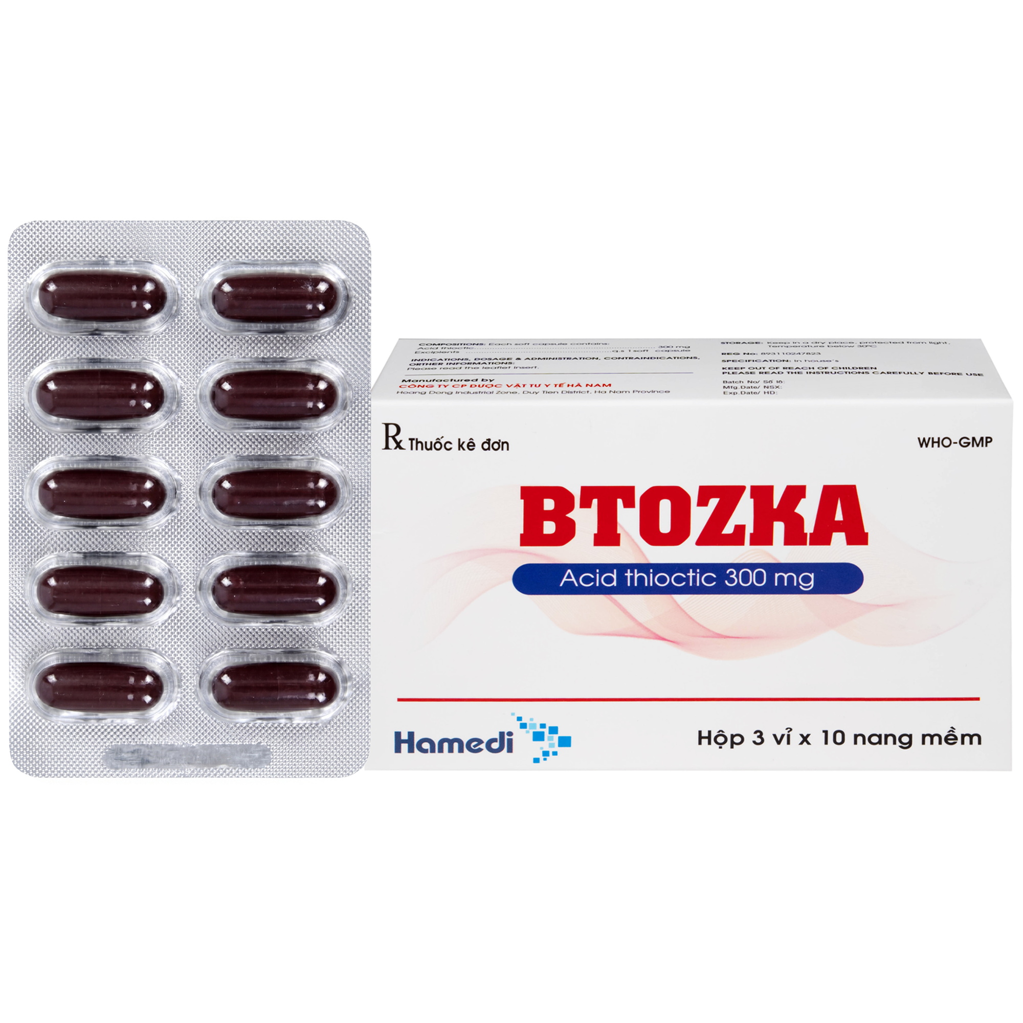 Hình ảnh Thuốc Btozka 300mg Hamedi điều trị rối loạn cảm giác trong bệnh viêm đa dây thần kinh đái tháo đường (3 vỉ x 10 viên)