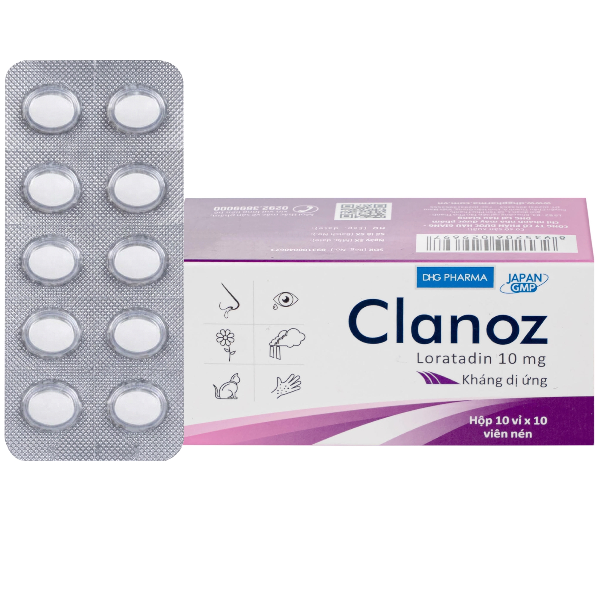 Hình ảnh Thuốc Clanoz 10MG Dhg Pharma điều trị viêm mũi dị ứng, mè đay (10 vỉ x 10 viên)