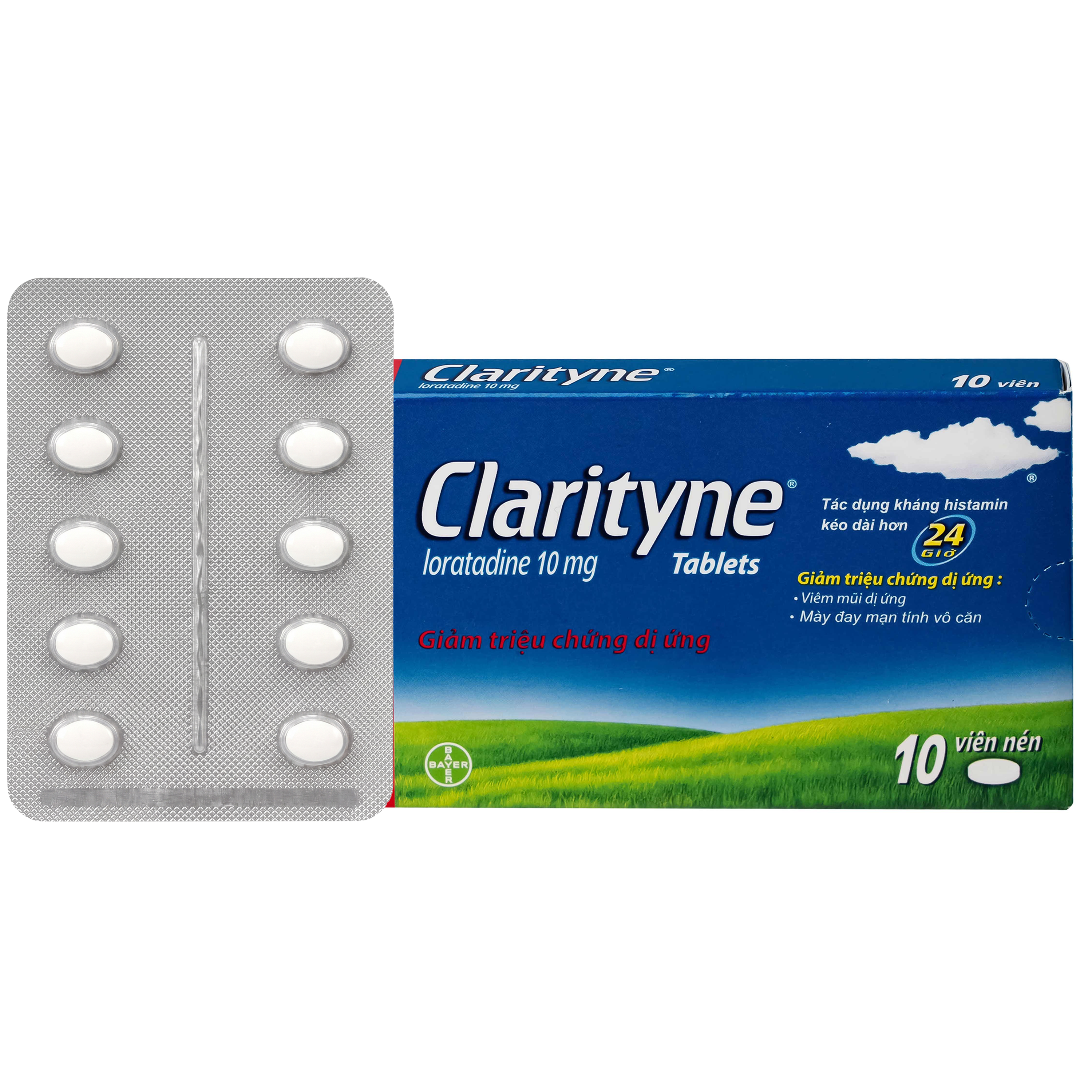 Hình ảnh Thuốc Clarityne 10mg Bayer giảm các triệu chứng do viêm mũi dị ứng và mày đay mạn tính vô căn (1 vỉ x 10 viên)