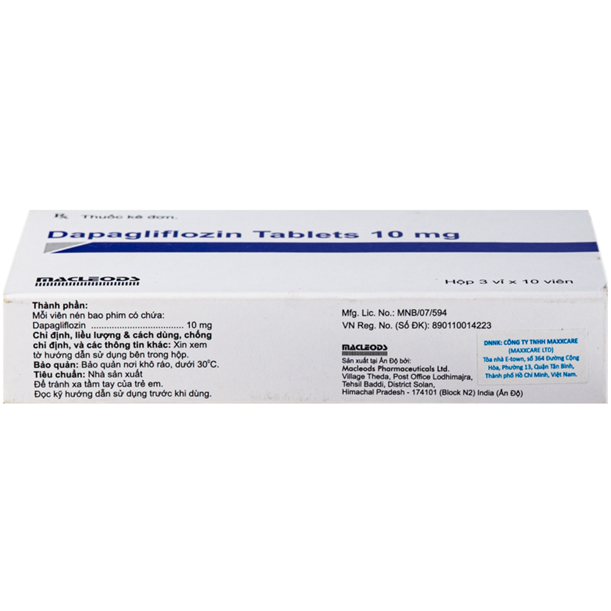 Hình ảnh Thuốc DAPAGLIFLOZIN TABLET 10MG Macleods điều trị đái tháo đường típ 2 (3 vỉ x 10 viên)