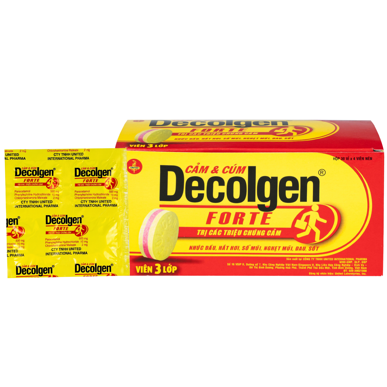 Hình ảnh Thuốc Decolgen Forte United giảm các triệu chứng cảm cúm, sốt, đau họng, nghẹt mũi (30 vỉ x 4 viên)