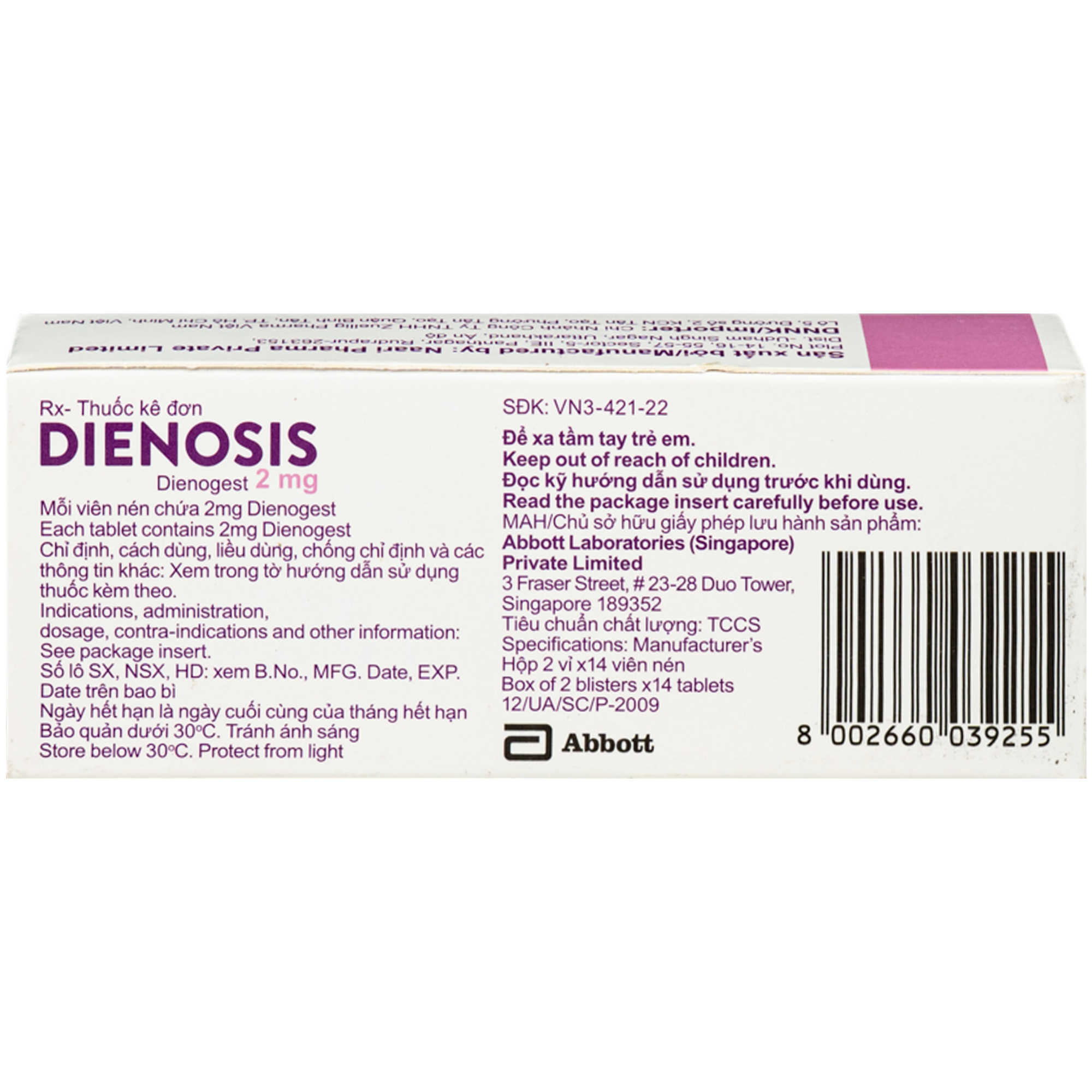 Hình ảnh Thuốc Dienosis 2MG Abbott điều trị lạc nội mạc tử cung (2 vỉ X 14 viên)