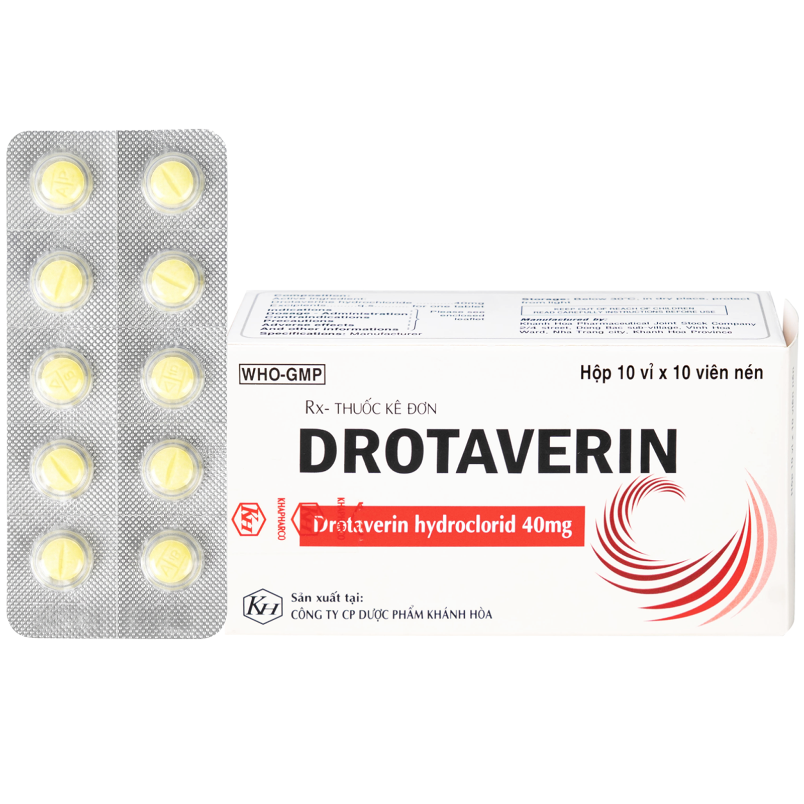 Hình ảnh Thuốc Drotaverin 40mg Khapharco điều trị cơn co thắt dạ dày và ruột, hội chứng ruột bị kích thích (10 vỉ x 10 viên)