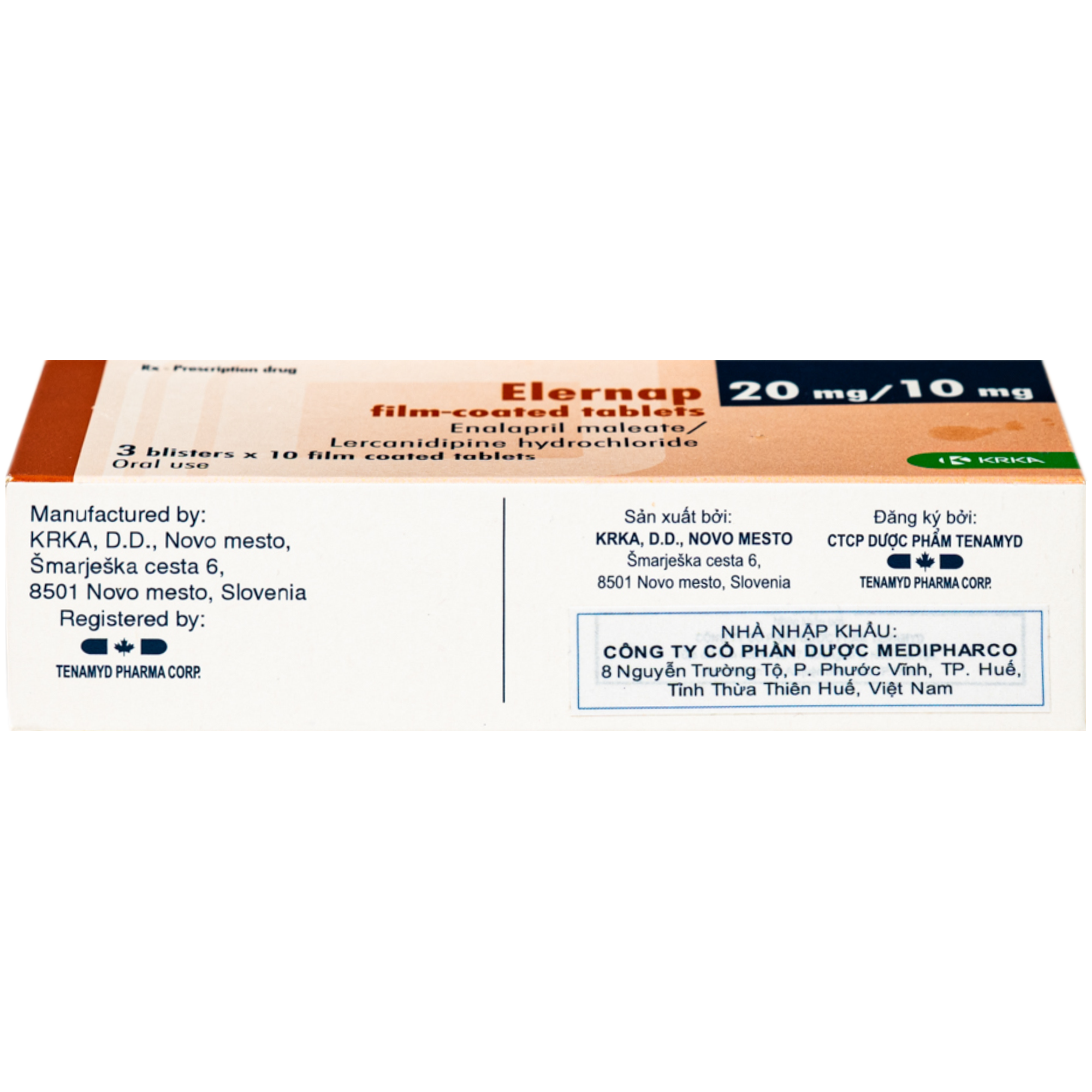 Hình ảnh Thuốc Elernap 20/10mg Krka Điều trị tăng huyết áp và các bệnh lý tim mạch liên quan(3 vỉ x 10 viên)
