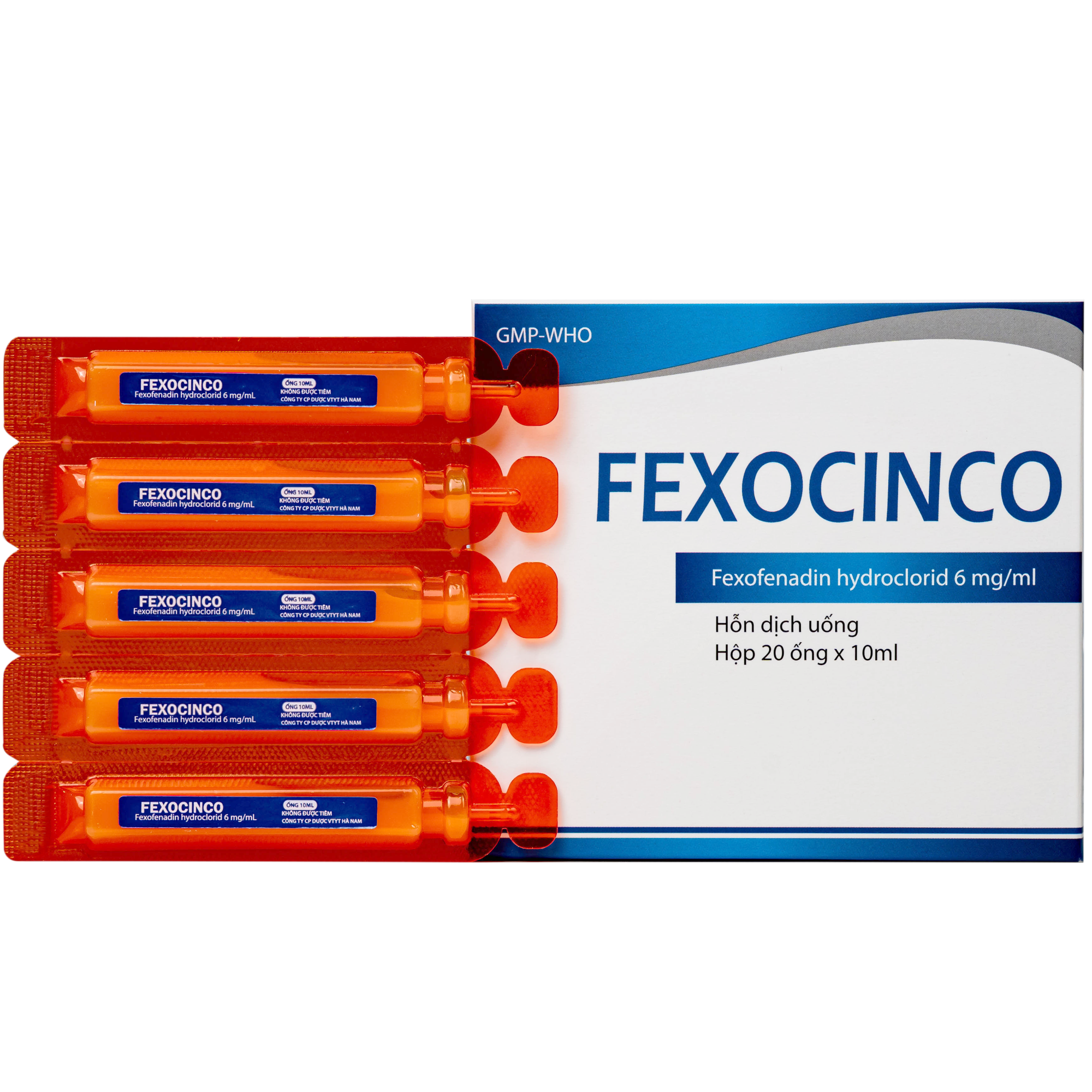 Hình ảnh Thuốc Fexocinco 6mg Hà Nam điều trị triệu chứng viêm mũi dị ứng và mày đay mạn tính (20 ống x 10ml)