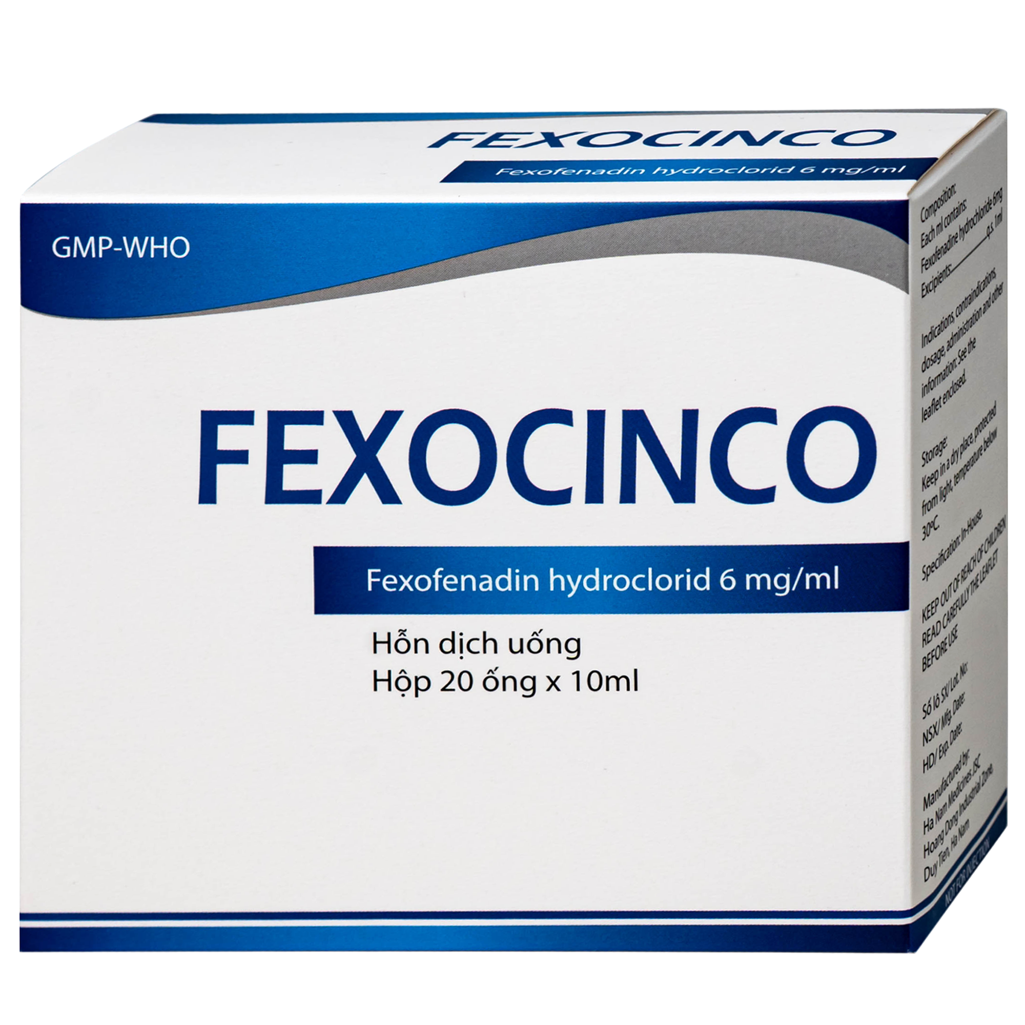 Hình ảnh Thuốc Fexocinco 6mg Hà Nam điều trị triệu chứng viêm mũi dị ứng và mày đay mạn tính (20 ống x 10ml)