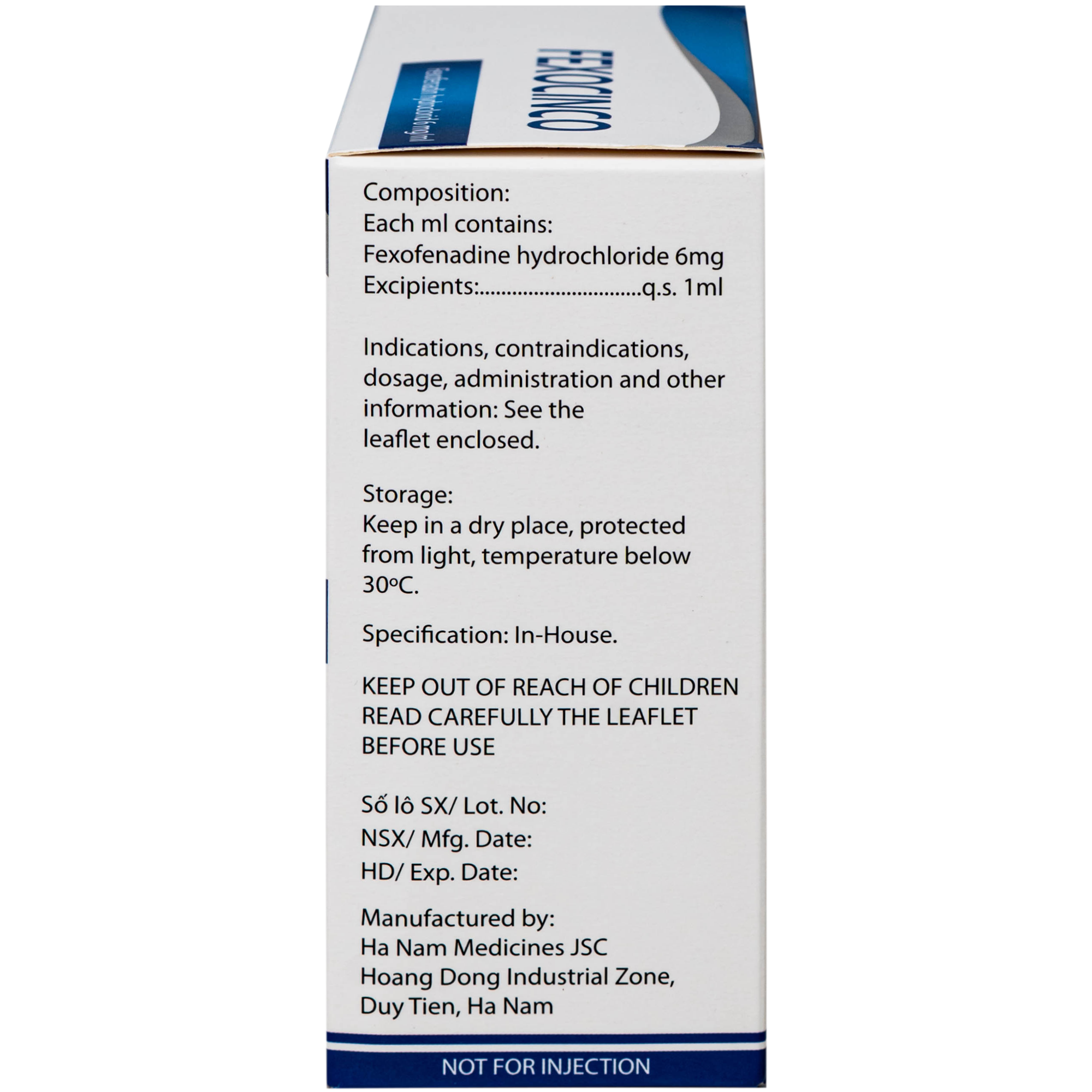 Hình ảnh Thuốc Fexocinco 6mg Hà Nam điều trị triệu chứng viêm mũi dị ứng và mày đay mạn tính (20 ống x 10ml)
