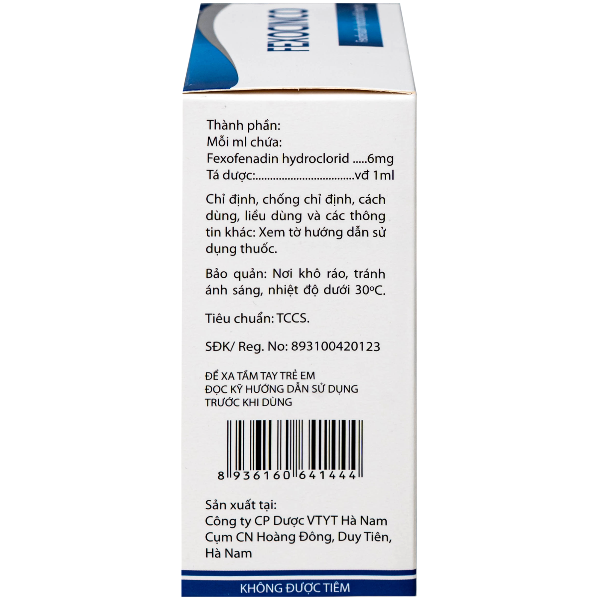 Hình ảnh Thuốc Fexocinco 6mg Hà Nam điều trị triệu chứng viêm mũi dị ứng và mày đay mạn tính (20 ống x 10ml)
