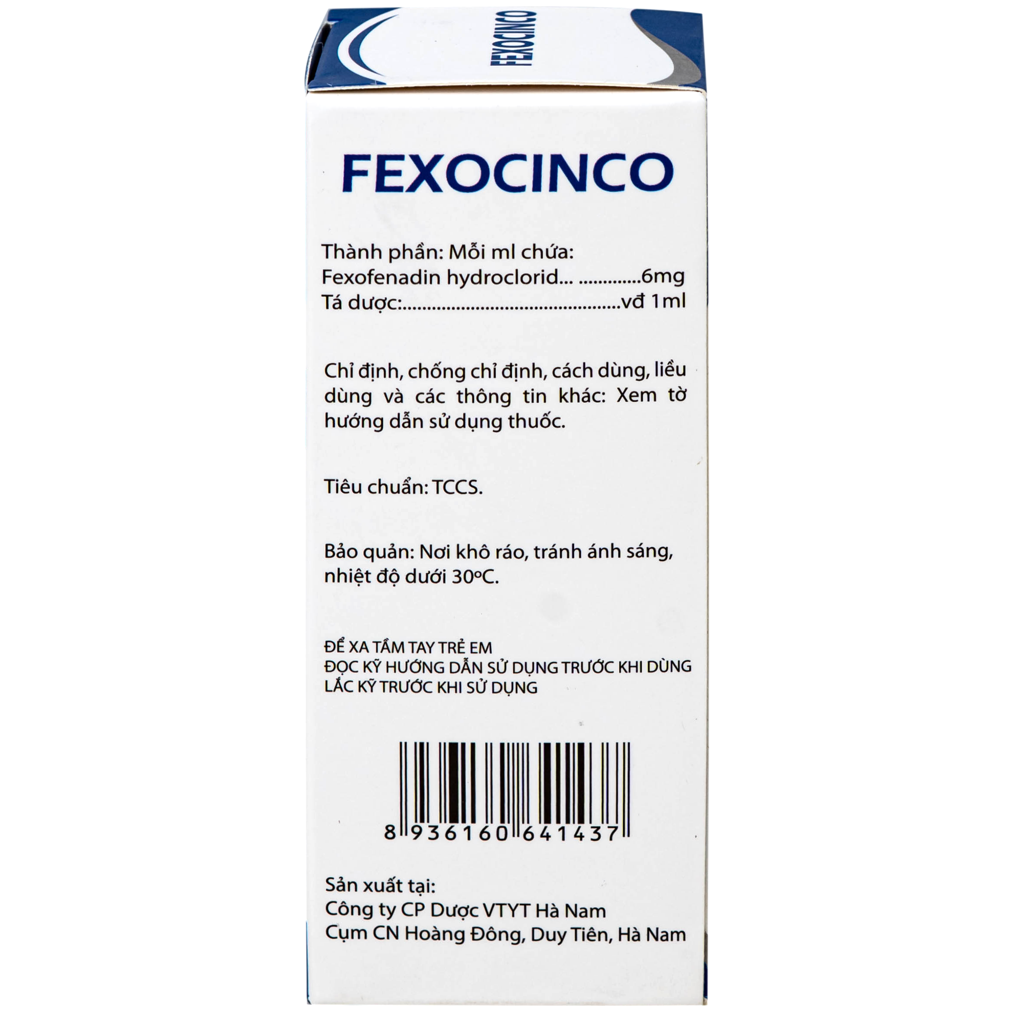 Hình ảnh Thuốc Fexocinco 6mg Hà Nam điều trị triệu chứng viêm mũi dị ứng theo mùa và mày đay mạn tính (60ml)