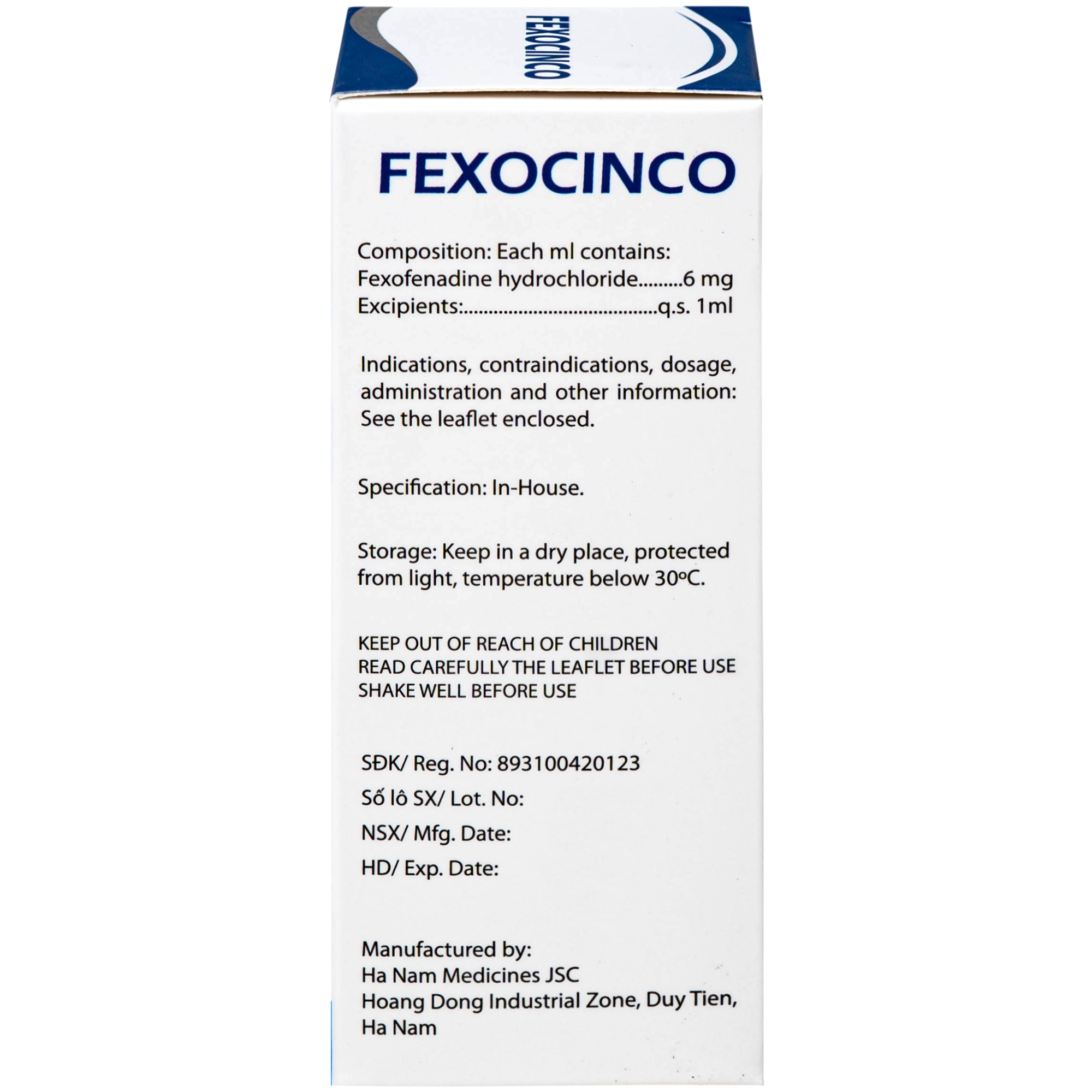 Hình ảnh Thuốc Fexocinco 6mg Hà Nam điều trị triệu chứng viêm mũi dị ứng theo mùa và mày đay mạn tính (60ml)