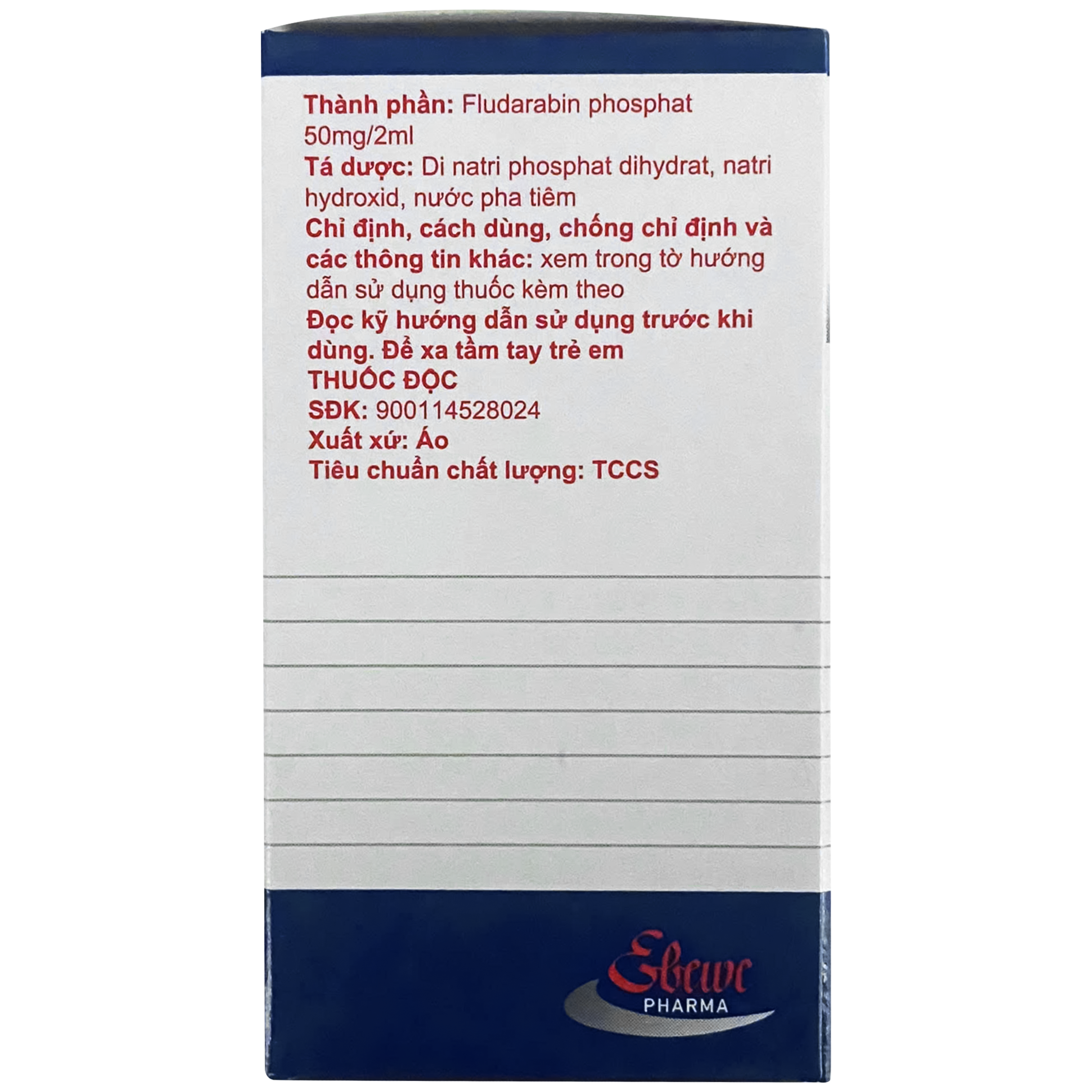 Hình ảnh Thuốc Fludarabine 50mg Ebewe chống ung thư, trị ung thư bạch cầu (Hộp 2ml)