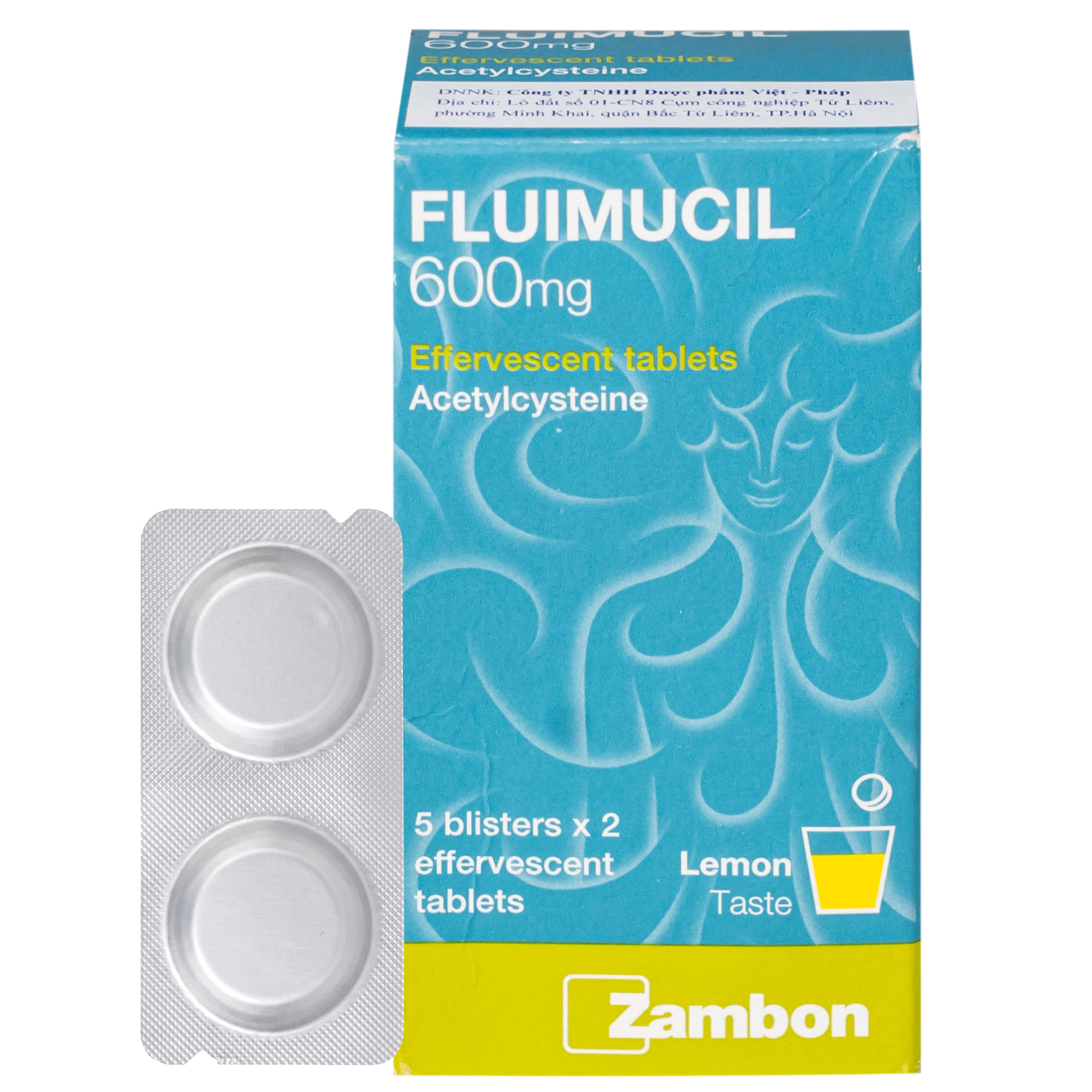 Hình ảnh Thuốc Fluimucil 600mg Zambon điều trị bệnh hô hấp kèm tăng tiết đờm nhày (5 vỉ x 2 viên)