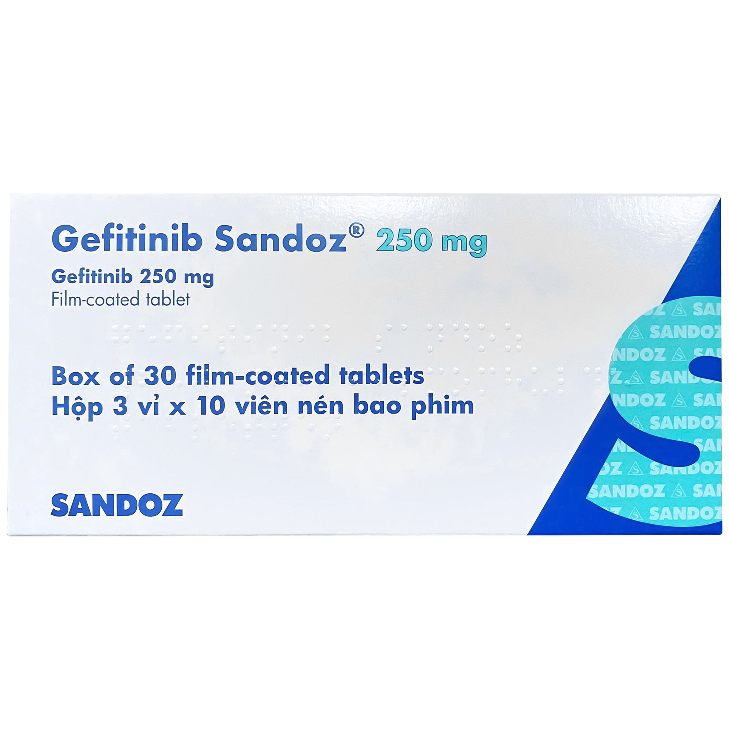 Hình ảnh Thuốc Gefitinib 250mg Sandoz hỗ trợ điều trị ung thư phổi (3 vỉ x 10 viên)