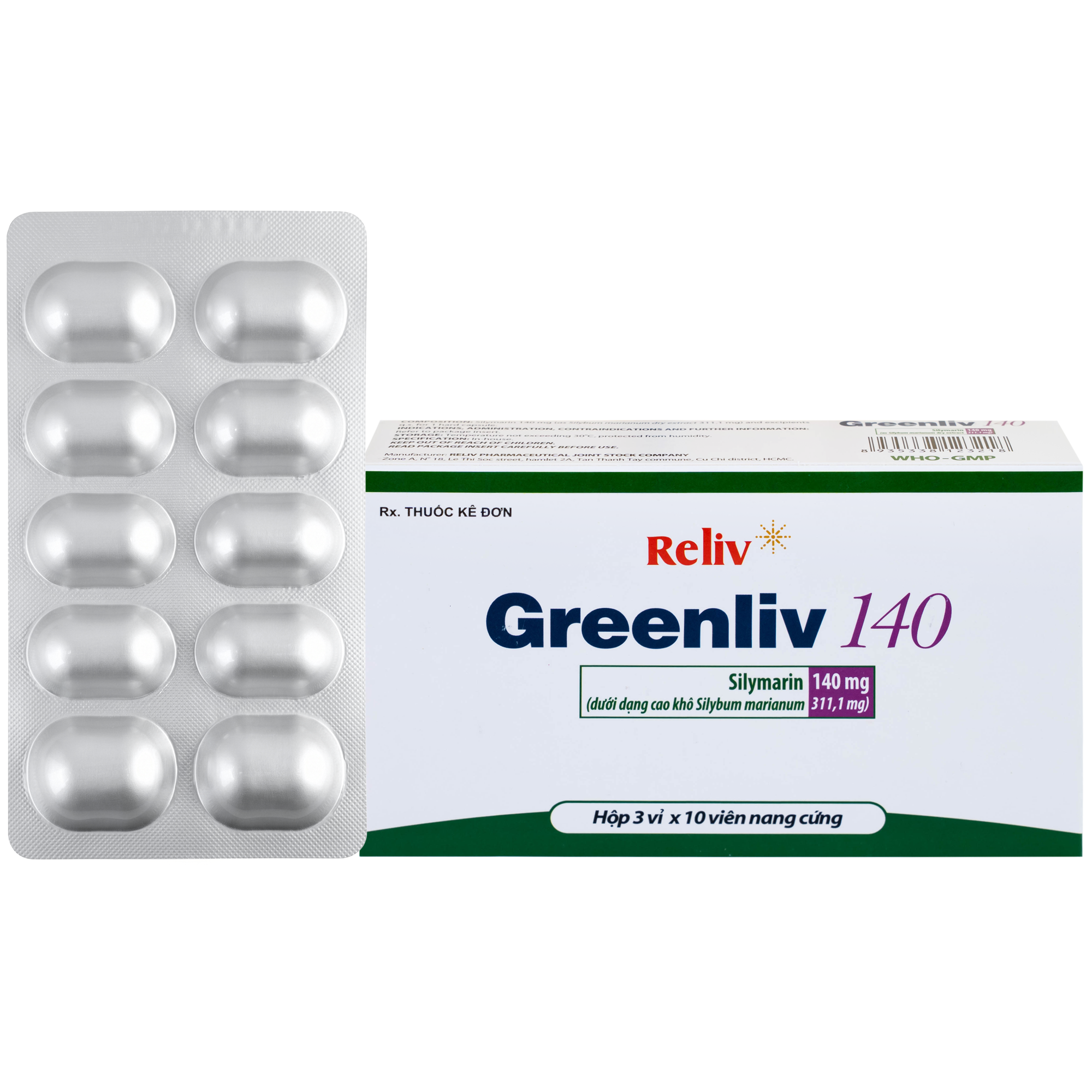 Hình ảnh Thuốc Greenliv 140mg Reliv điều trị rối loạn tiêu hóa trong các bệnh về gan, viêm gan cấp và mãn tính (3 vỉ x 10 viên)