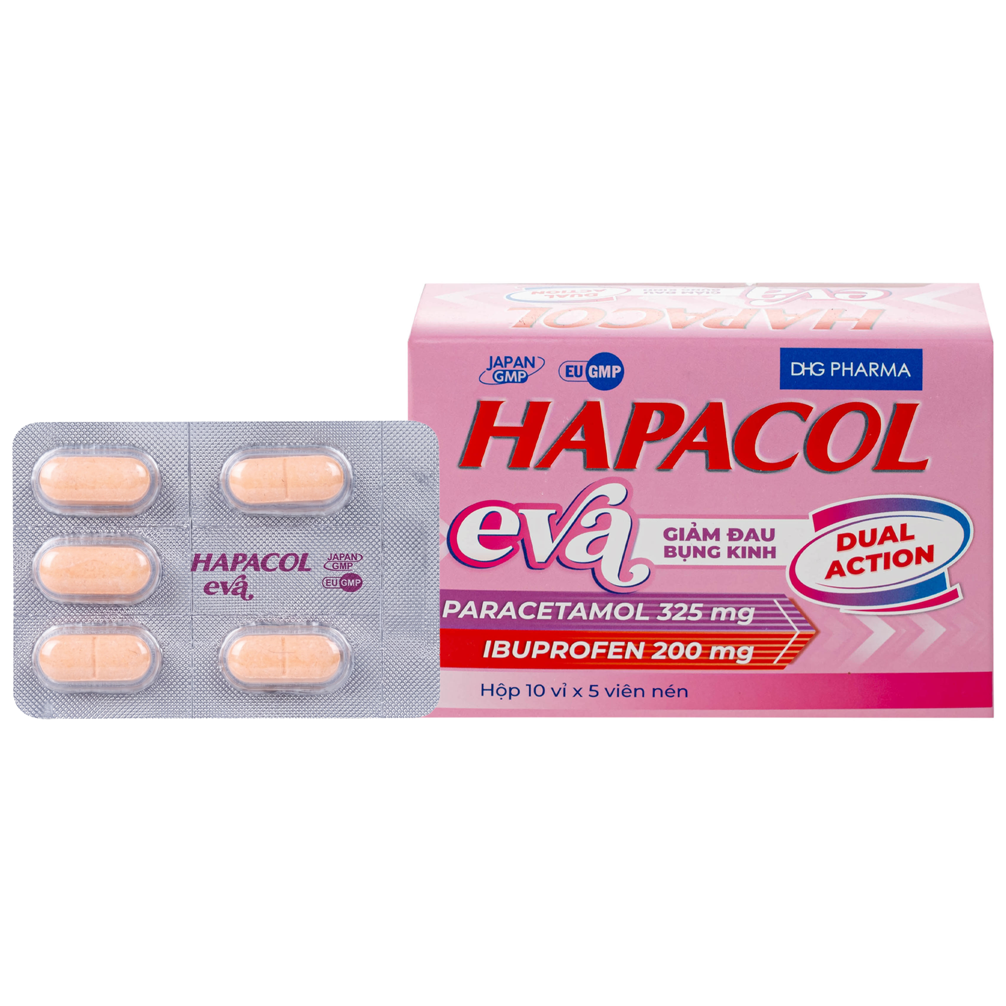 Hình ảnh Thuốc Hapacol Eva giảm đau bụng kinh Dhg Pharma (10 vỉ x 5 viên)