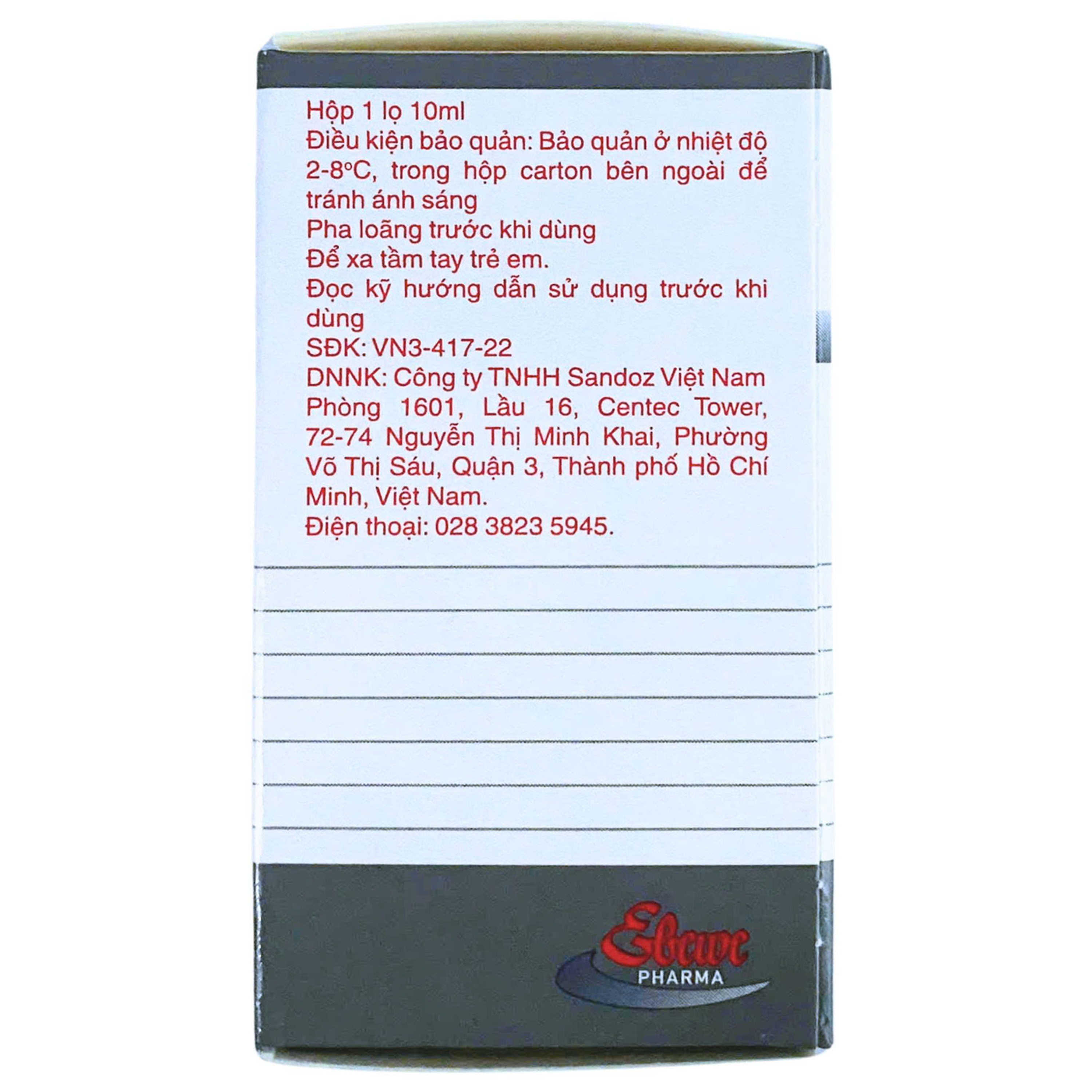 Hình ảnh Thuốc Idarubicin 10mg Ebewe Trị ung thư bạch cầu cấp dòng tủy (Hộp 10ml)