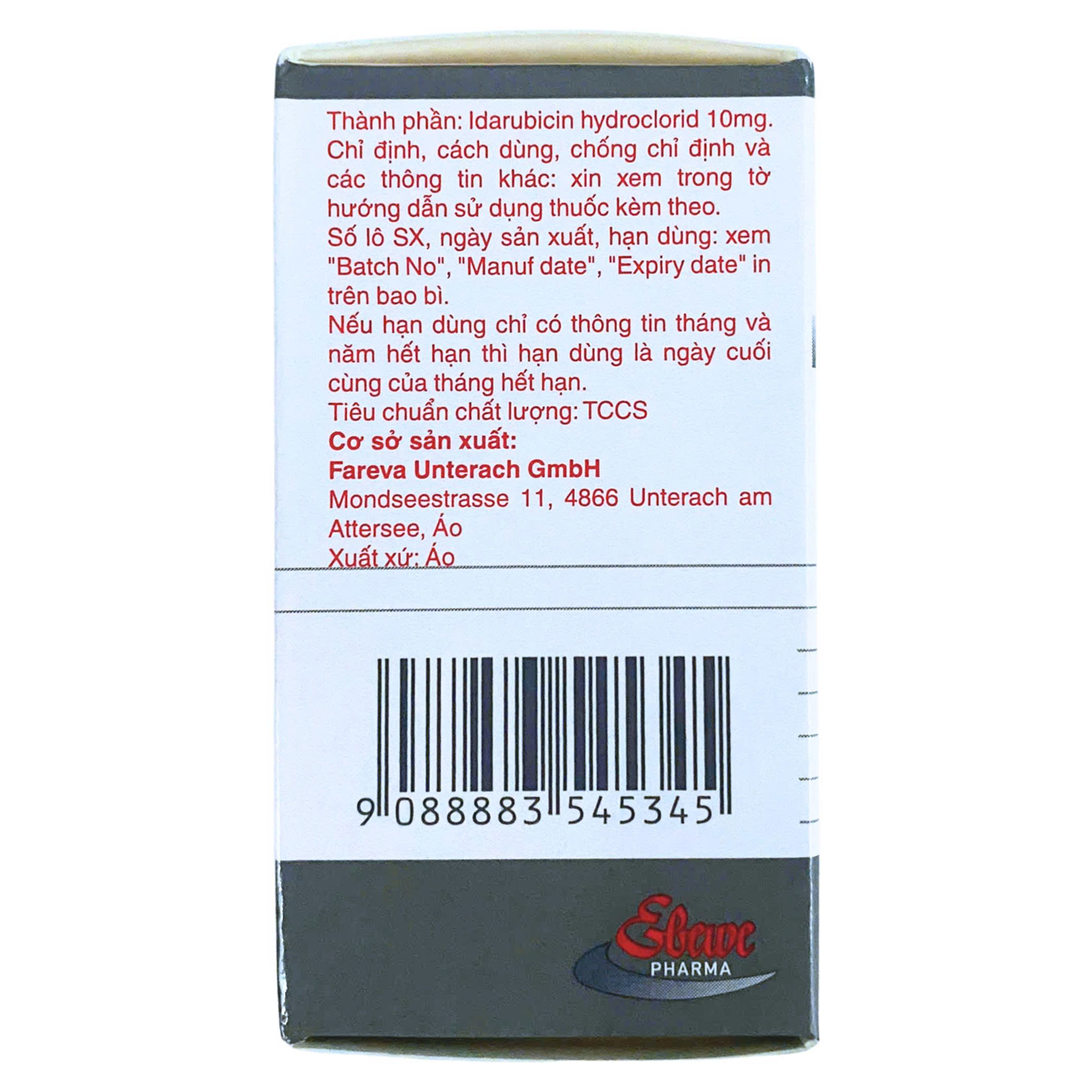 Hình ảnh Thuốc Idarubicin 10mg Ebewe Trị ung thư bạch cầu cấp dòng tủy (Hộp 10ml)