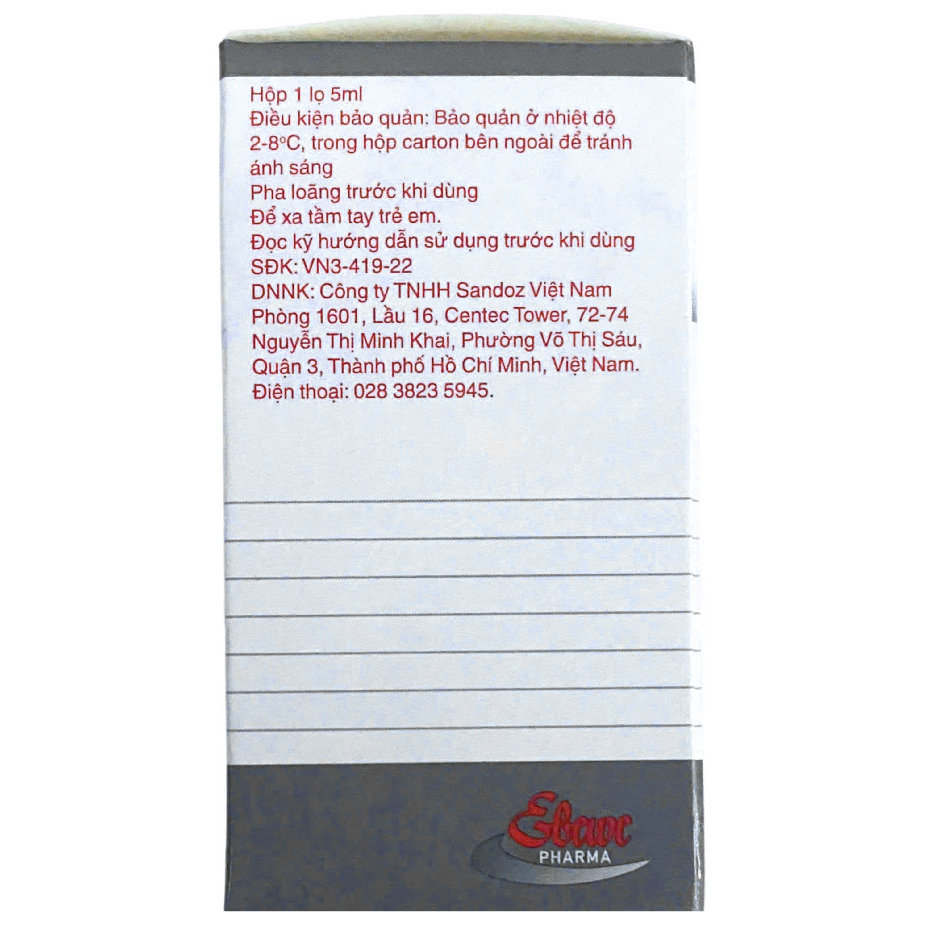 Hình ảnh Thuốc Idarubicin 5mg Ebewe Trị ung thư bạch cầu cấp dòng tủy (Hộp 5ml)