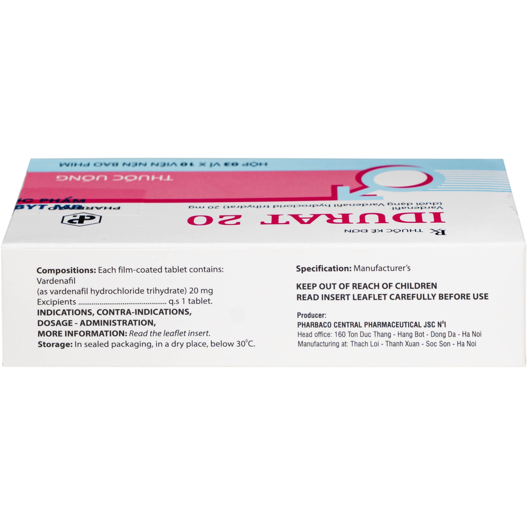 Hình ảnh Thuốc Idurat 20mg Pharbaco điều trị rối loạn cương dương (3 vỉ x 10 viên)