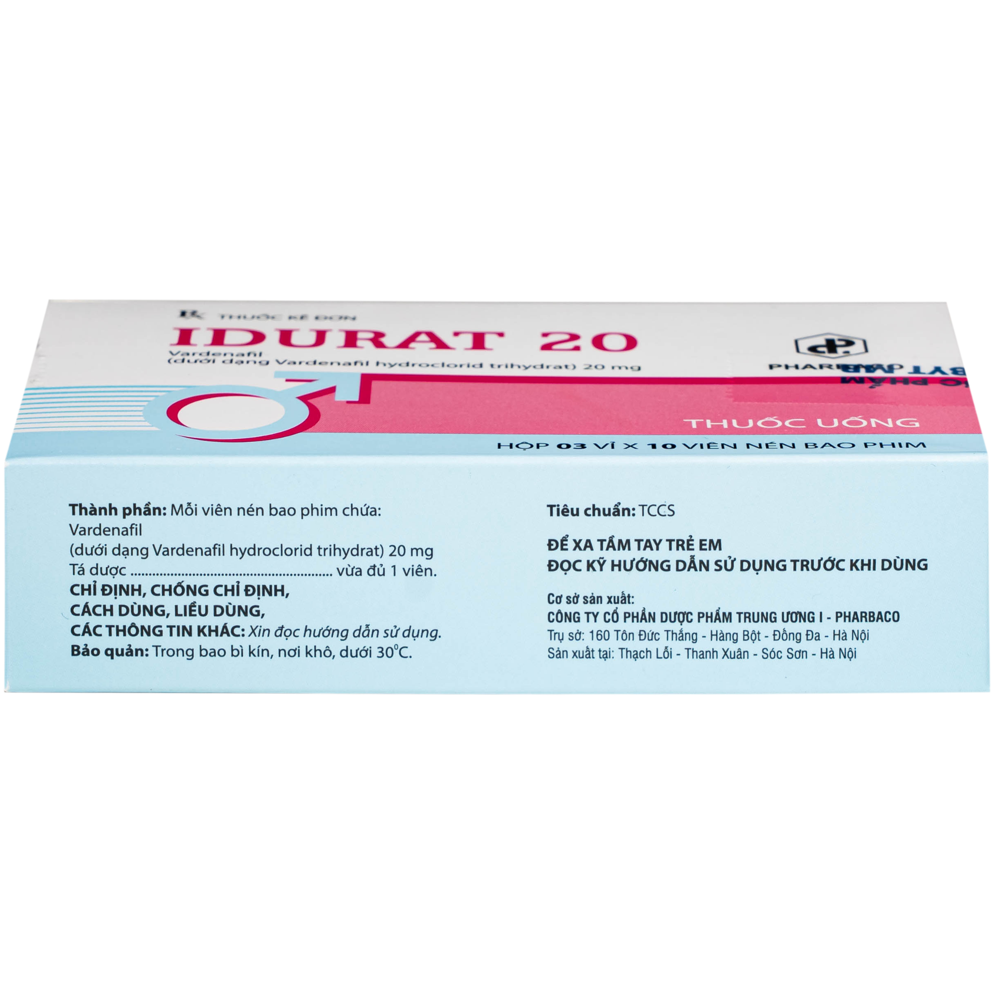 Hình ảnh Thuốc Idurat 20mg Pharbaco điều trị rối loạn cương dương (3 vỉ x 10 viên)