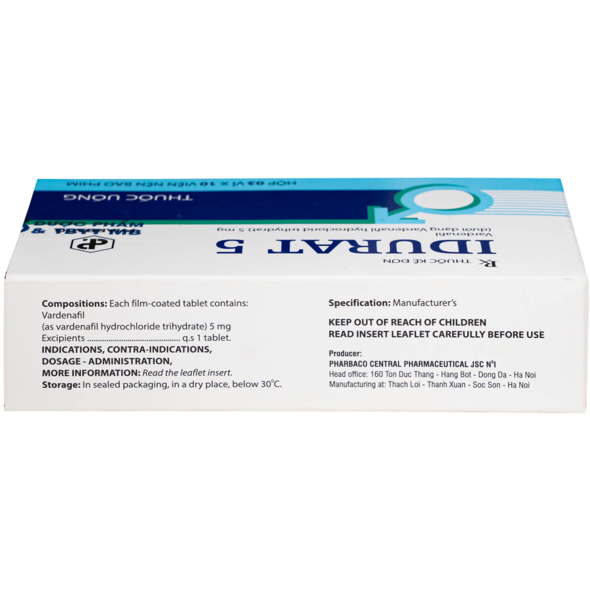 Hình ảnh Thuốc Idurat 5mg Pharbaco điều trị rối loạn cương dương (3 vỉ x 10 viên)